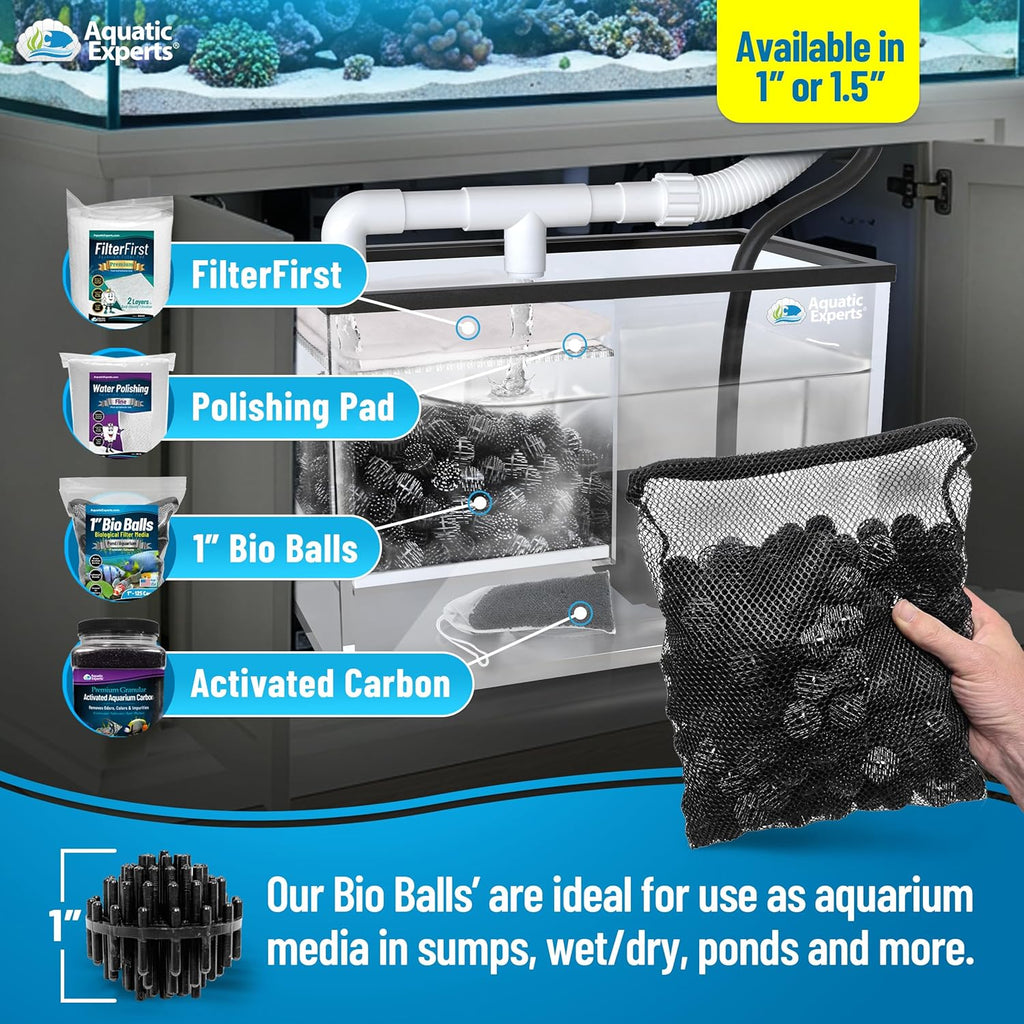 Aquatic Experts Bio Balls Filter Media, 1 Inch Small Bio Ball for Ponds and Aquarium Filters, Perfect Aquarium Filter Media, Made in The USA, (250 Count with Mesh Bag)