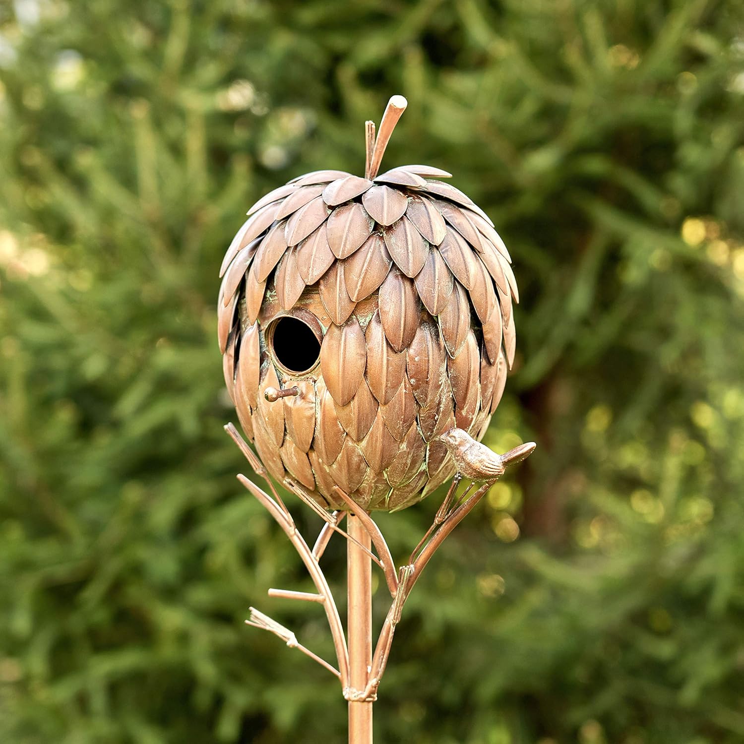 Copper Colored Birdhouse Garden Stakes (Artichoke)