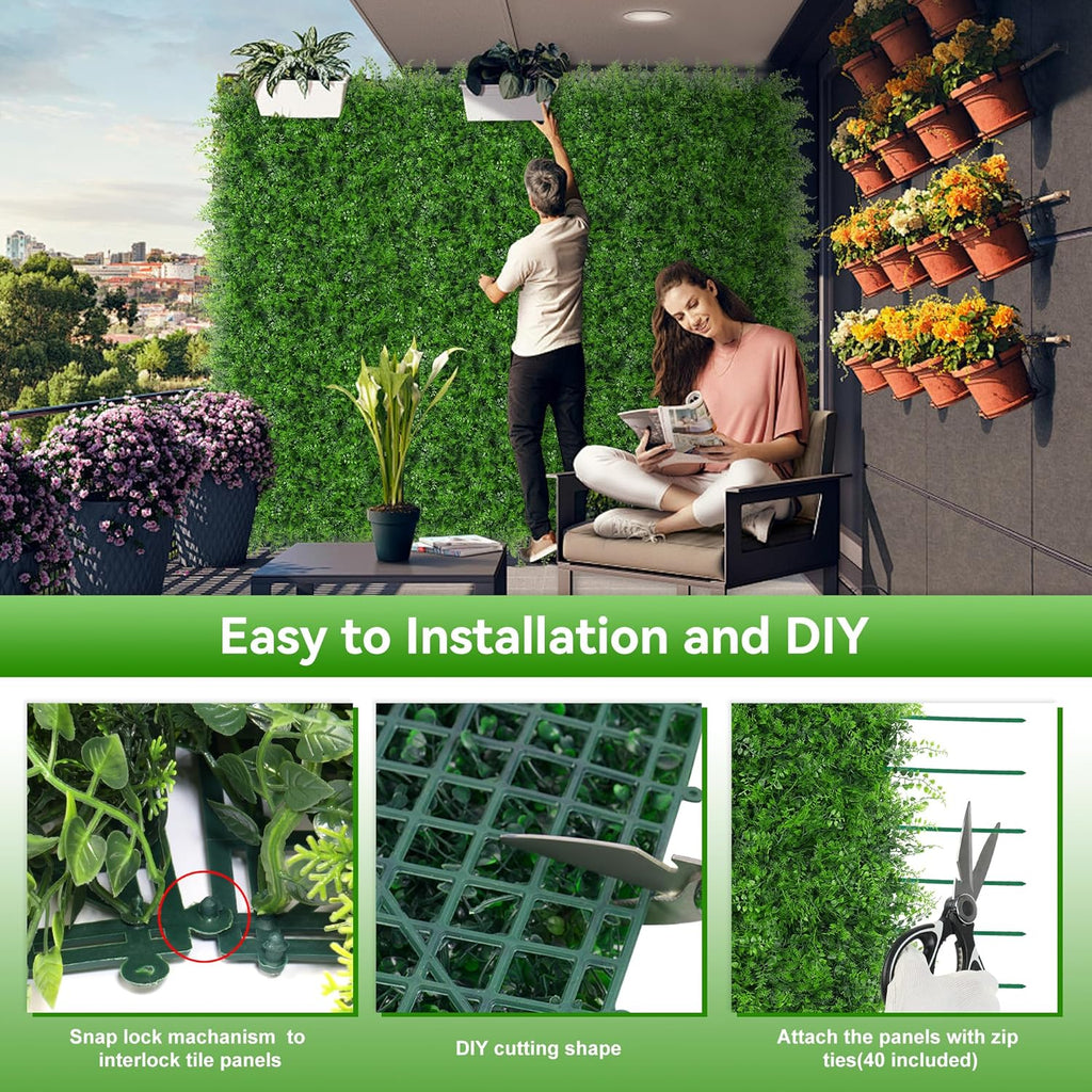 40"x120"(33.33 SQFT) Grass Wall Panels, Artificial Fern Grass Backdrop with UV Protection, Fake Greenery Plant Boxwood Roll, Green Wall Decor for Outdoor Indoor Patio Garden Backyard