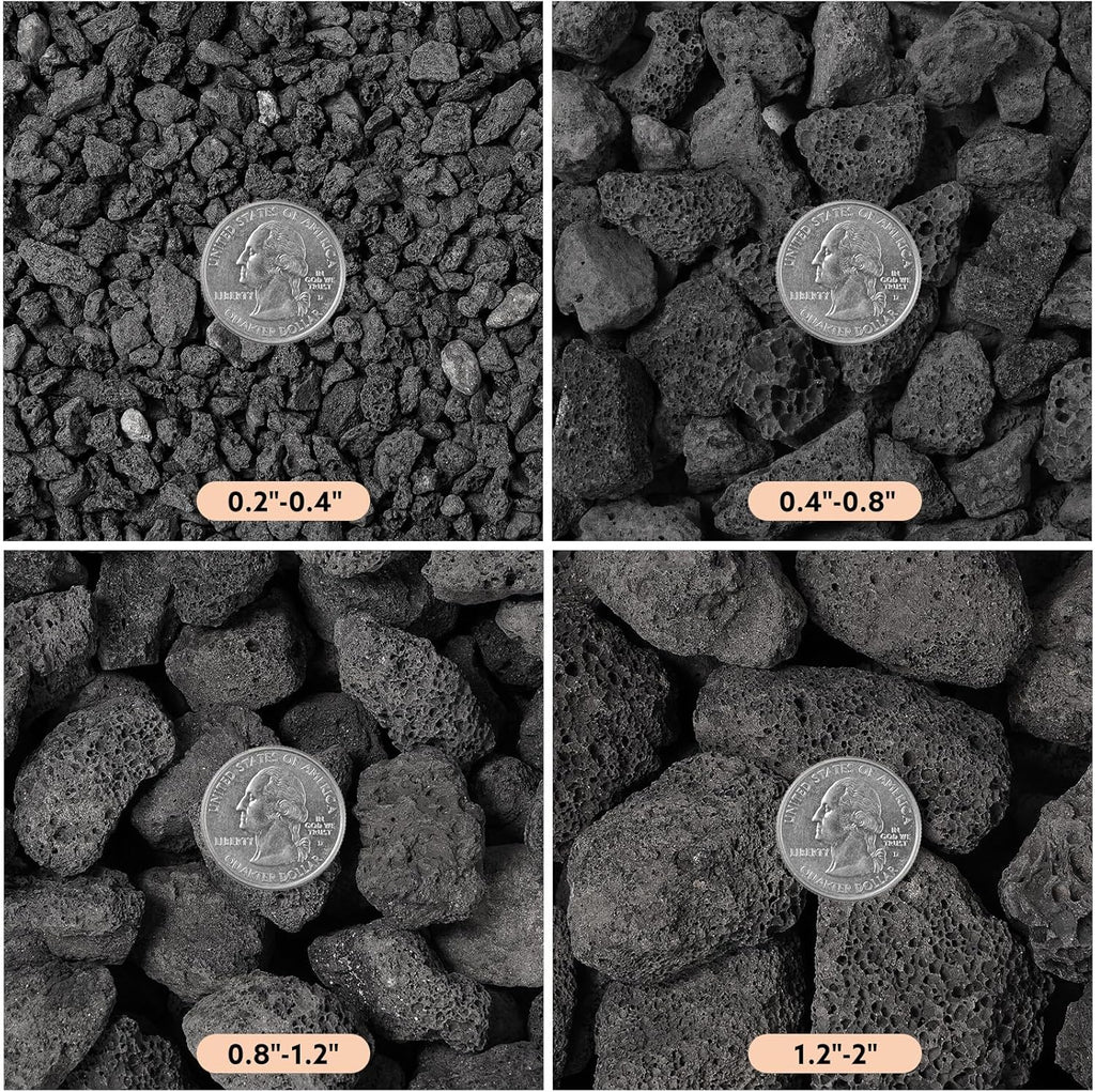 10 lb 0.8-1.2 Inch Small Black Lava Rocks for Fire Pits, Indoor Fireplaces, Outdoor Gas Fire Tables, Garden Landscaping Decoration