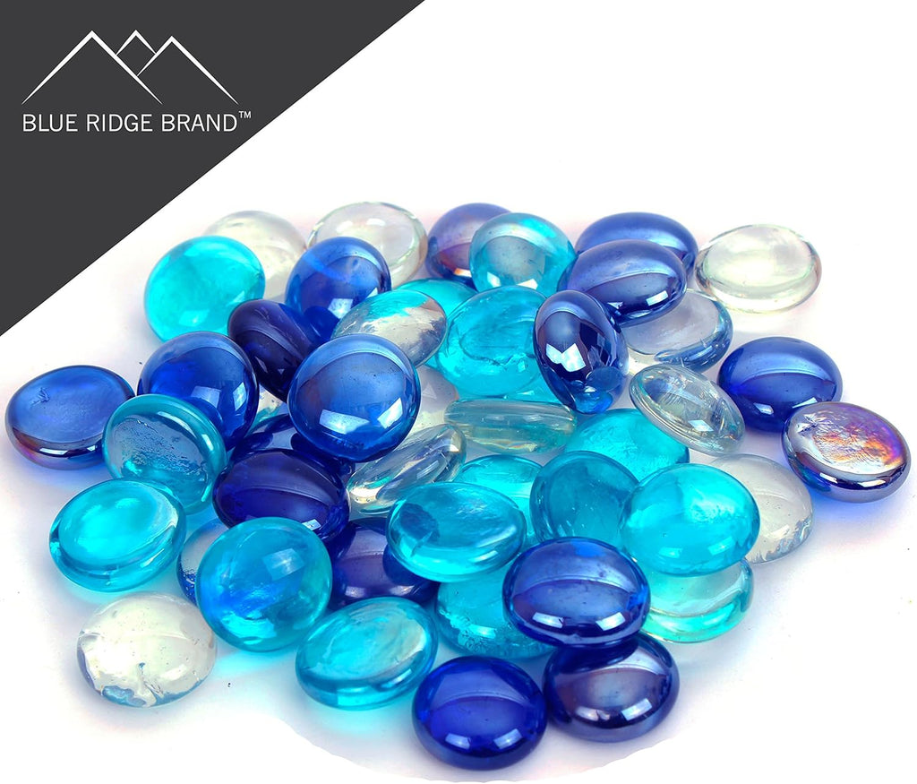 Reflective Fire Pit Glass Beads - Professional Grade Fire Glass for Fire Pit - 3/4" Firepit Glass Rock - Glass Stones - Gas Fireplace Glass (20 Pound, Clear, Aqua Blue, Dark Blue)