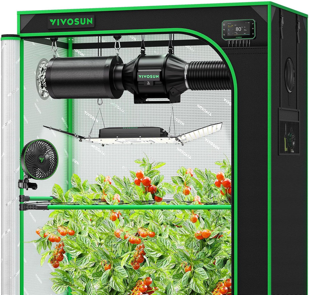 VIVOSUN Smart Grow Tent Kit Plus, 4 × 2ft 2-Plant Kit, WiFi-Integrated Automatic Control with GrowHub E42A+, 2-in-1 Tunable Spectrum LED Grow Light, 360° Ventilation & Circulation Control System