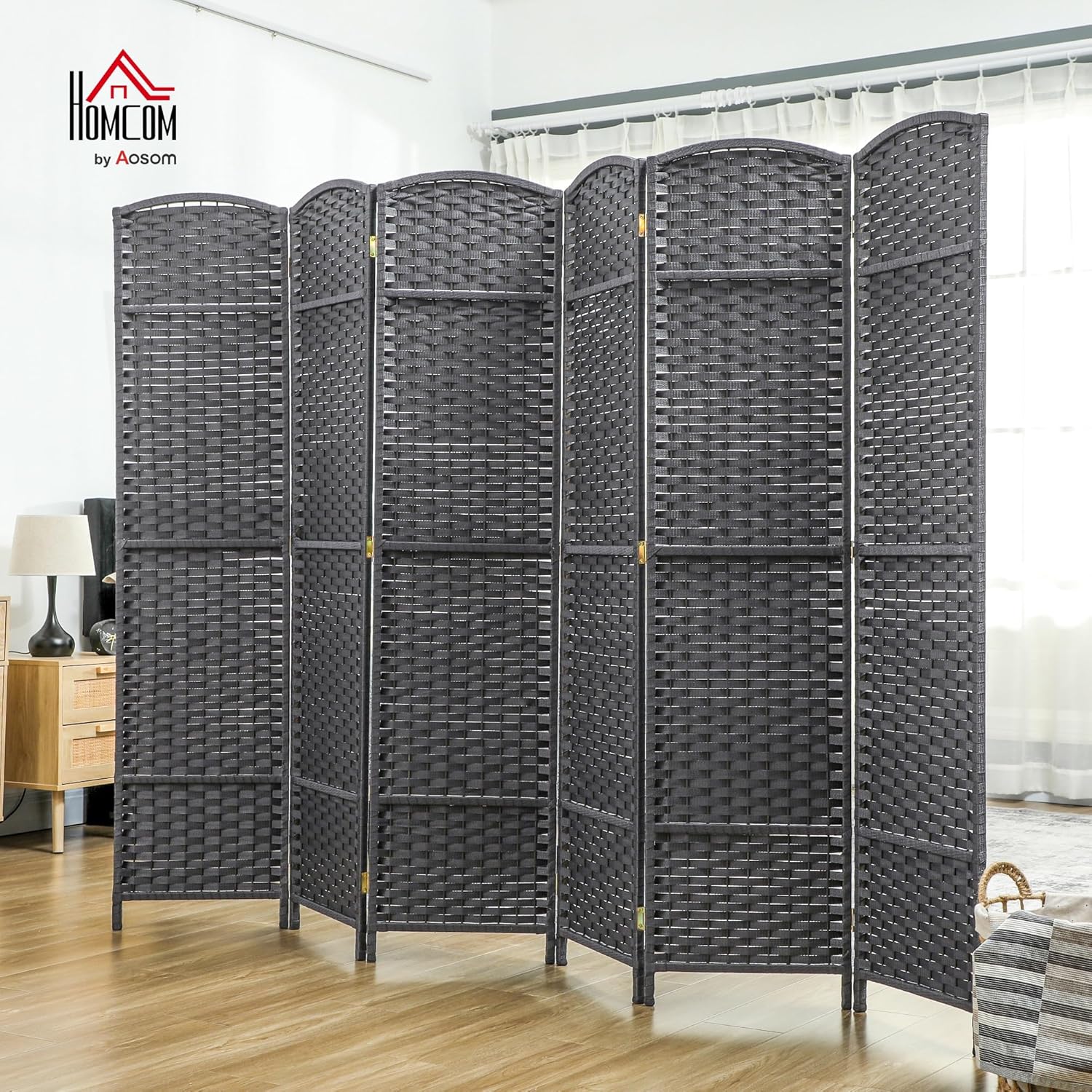 HOMCOM Room Divider, 6 Panel Folding Privacy Screen, 5.6' Tall Freestanding Wall Partition for Home Office, Bedroom, Charcoal Gray