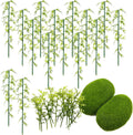 Woohome Model Bamboo Trees, 30 PCS Miniature Bamboo Trees Landscape Green Plastic Bamboo Trees and 2 PCS Artificial Moss Rocks Fake Moss Rocks for Home Decoration, Fairy Gardens