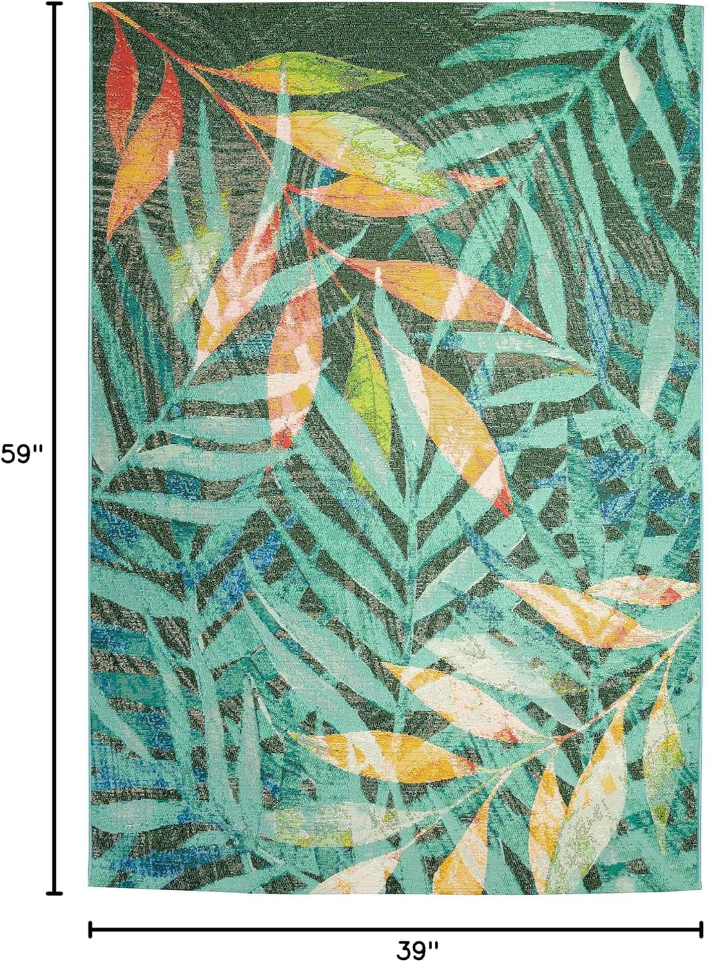 Liora Manne Marina Indoor/Outdoor Power Loomed Synthetic Blend Low Profile Area Rug - Contemporary Graphic Botanical Floral Colorful (Leaves Blue) (3'3" x 4'11")