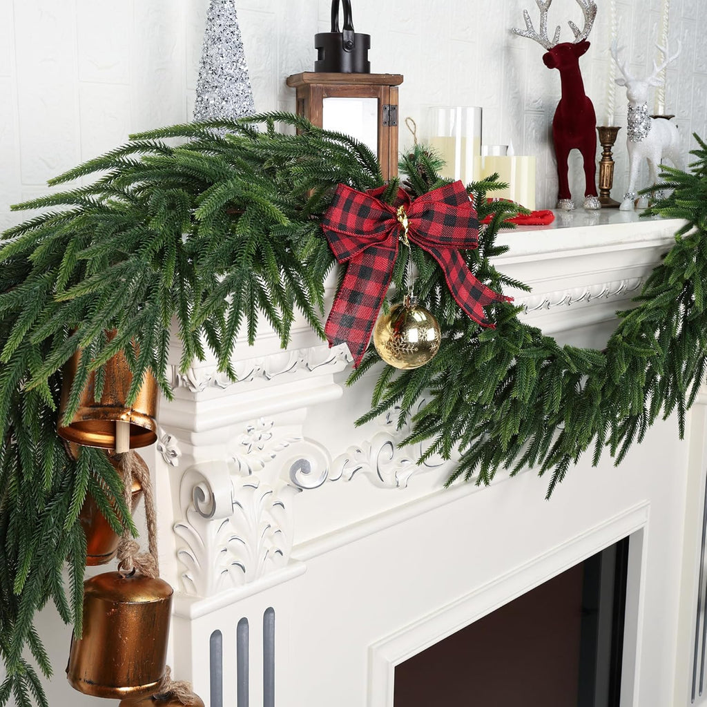 Realistic Christmas Garland Pine Garland Real Touch Green Artificial Greenery Garland Artificial Pine Garlands,for Table Mantle Wall Indoor Outdoor Christmas All-Season Decorations-6FT