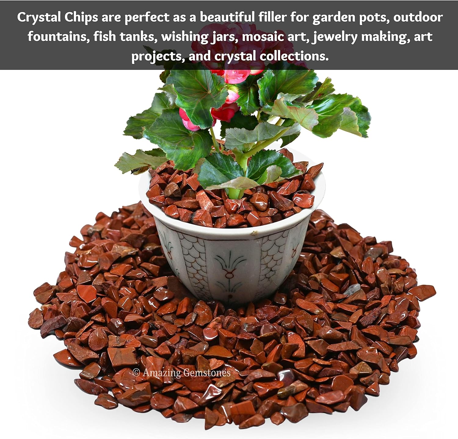 Amazing Gemstone Red Jasper Crystal Chips Aquarium Gravel Rocks - Red Jasper Chips Bulk Fish Tank Gravel, Small Tumbled Stone Chips and Tiny Crystals for Decoration (AAA Grade) (1000+ Carat Chips)