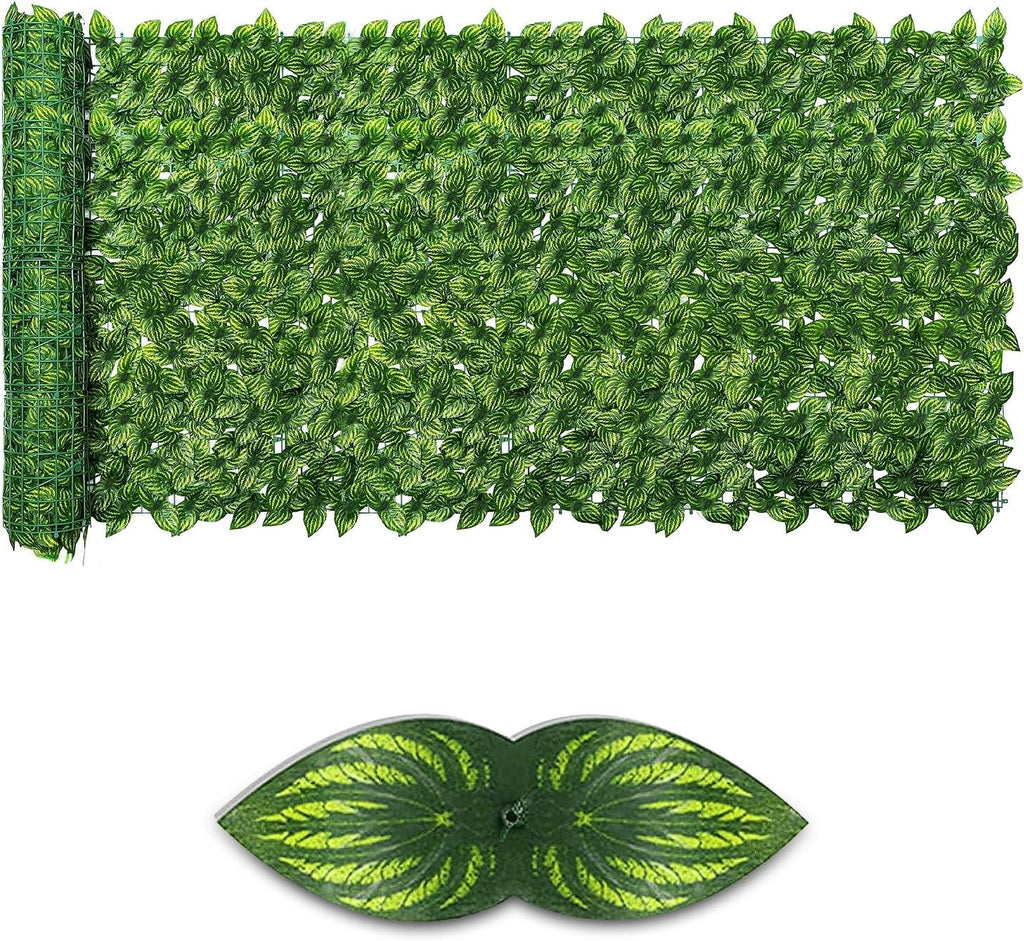 Artificial Ivy Privacy Fence Screen,39.4" X 158" UV-Anti Fake Leaves Plant Vine,Privacy Hedges Wall for Indoor Outdoor Garden Backyard Decor,Color Watermelon Leaves