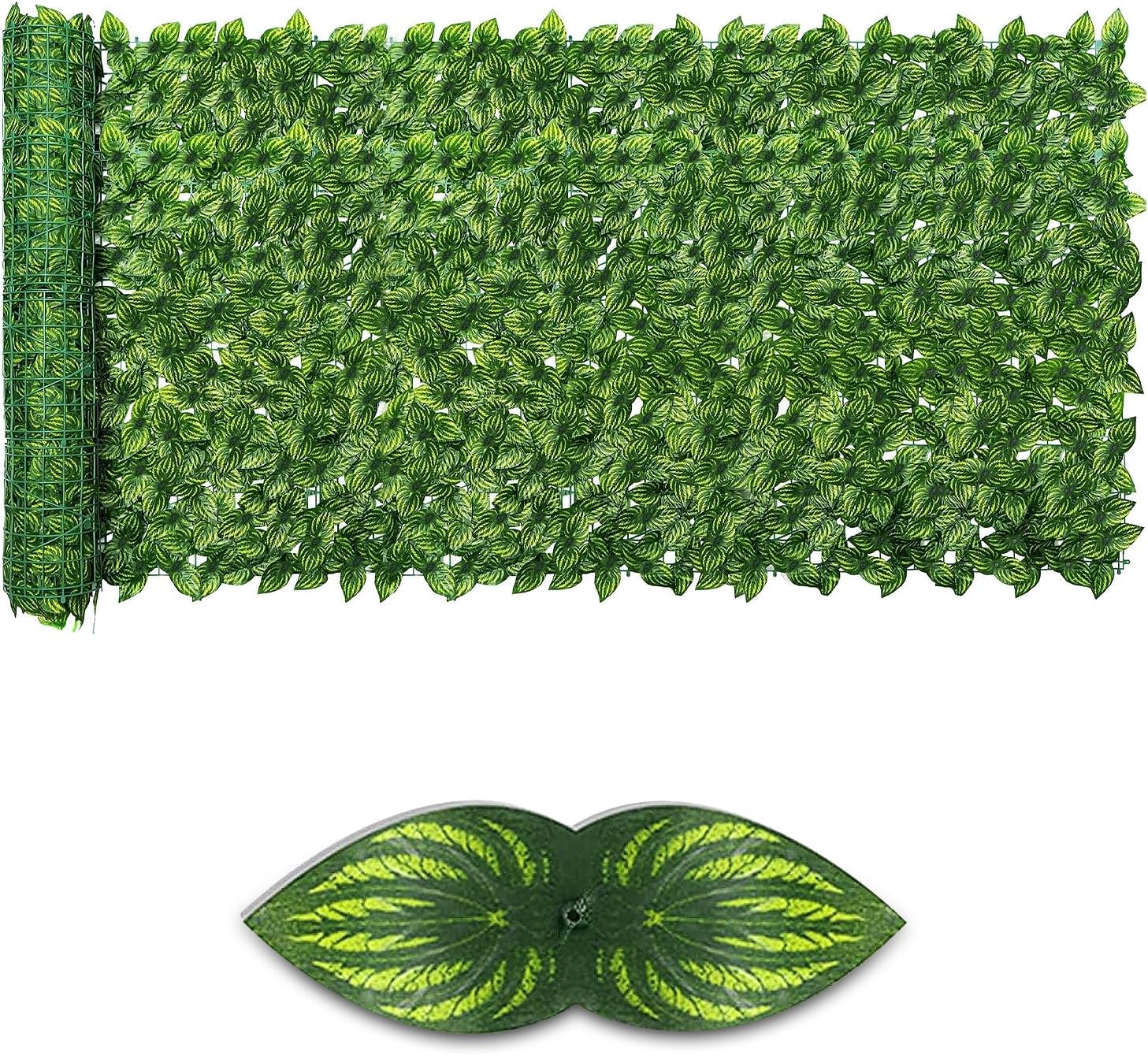Artificial Ivy Privacy Fence Screen,39.4" X 158" UV-Anti Fake Leaves Plant Vine,Privacy Hedges Wall for Indoor Outdoor Garden Backyard Decor,Color Watermelon Leaves