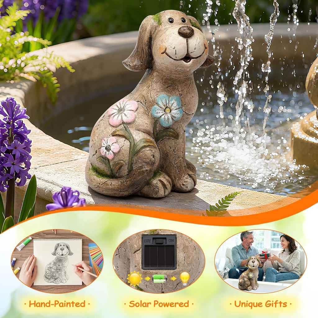 Solar Dog Garden Statue with Light, Cute Outdoor Dog Decoration for Yard, Patio, Lawn Balcony, Animal Figurines Housewarming Gardening Gift, Crafted Gifts for Mom Women