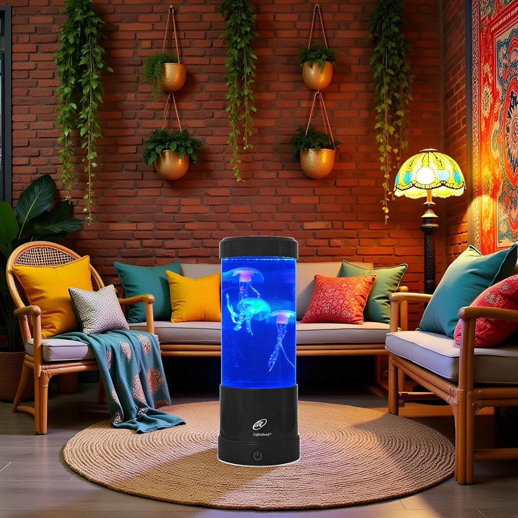Lightahead Mini LED Round Jellyfish Sensory Aquarium Lamp Color Changing Light Effects, A Sensory Synthetic Jelly Fish Aquarium Tank 9 inches Mood Lamp.