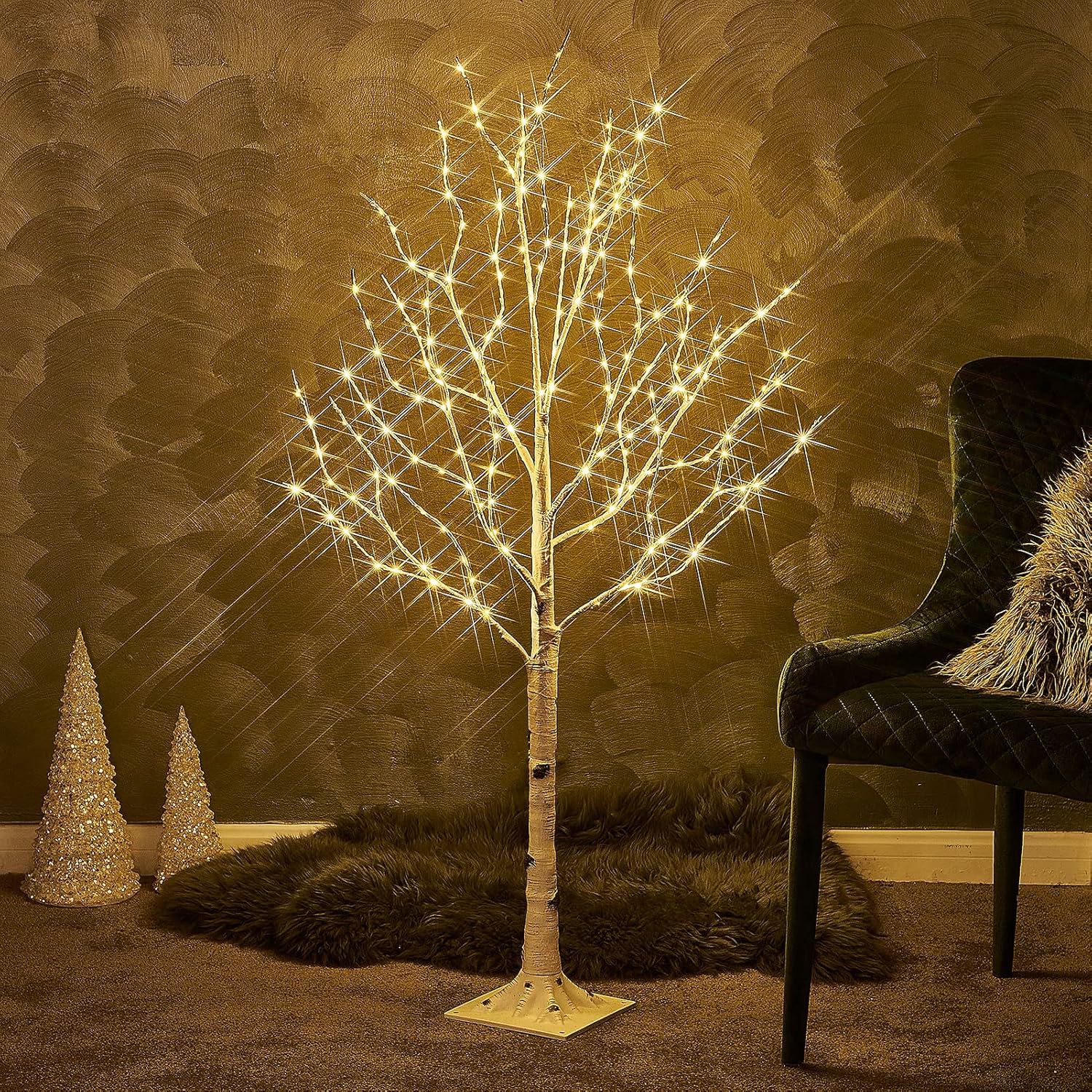 Birchlitland LED Birch Tree 4FT 200L Warm White Fairy Lights, Lighted Trees for Indoor Outdoor Home Thanksgiving Christmas Holiday Decoration