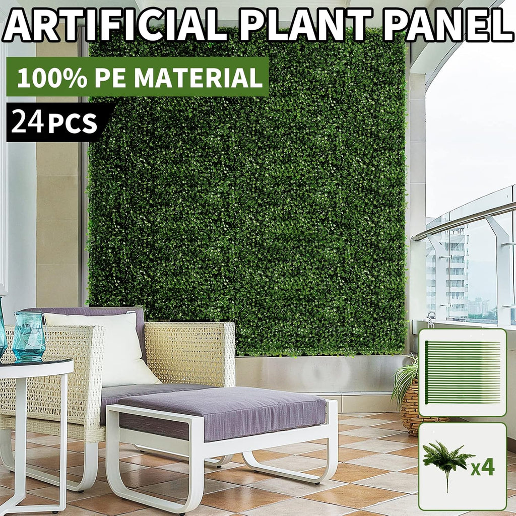24 Pieces 24"x 16" Artificial Boxwood Panel, Grass Wall Panel, Boxwood Hedge Wall Panels UV Protected Suitable for Artificial Green Wall Decor, Fence Garden Wedding Backyard Decor