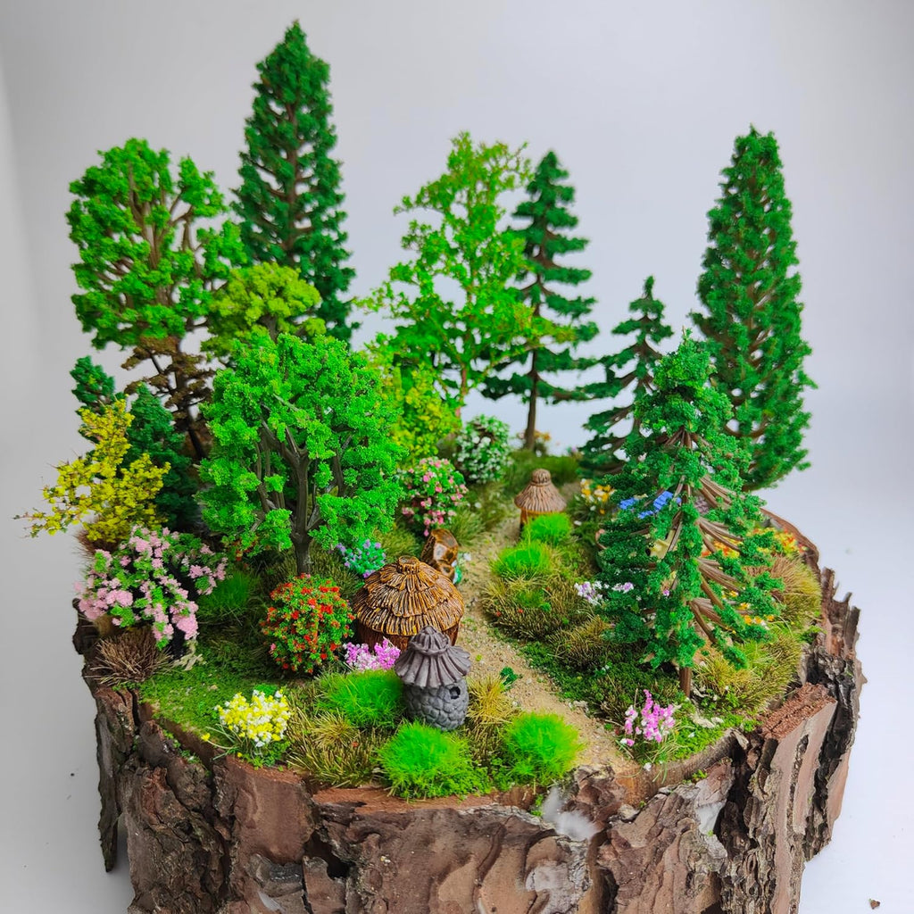 140 Pcs Static Grass Tufts & Miniature Flower Clusters - Artificial Grass Terrain Scenery Kit for Model Train Railway, Military Sand Table, DIY Diorama Landscape