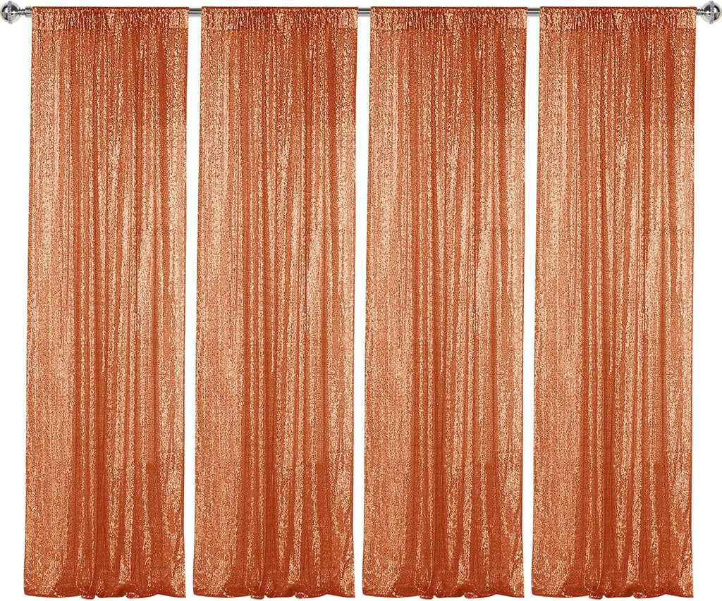 Sugargirl Orange Sequin Backdrop Curtain 4 Panels 2FTx8FT Glitter Orange Background Drapes Sparkle Photography Backdrop for Party Wedding Birthday Wall Decoration