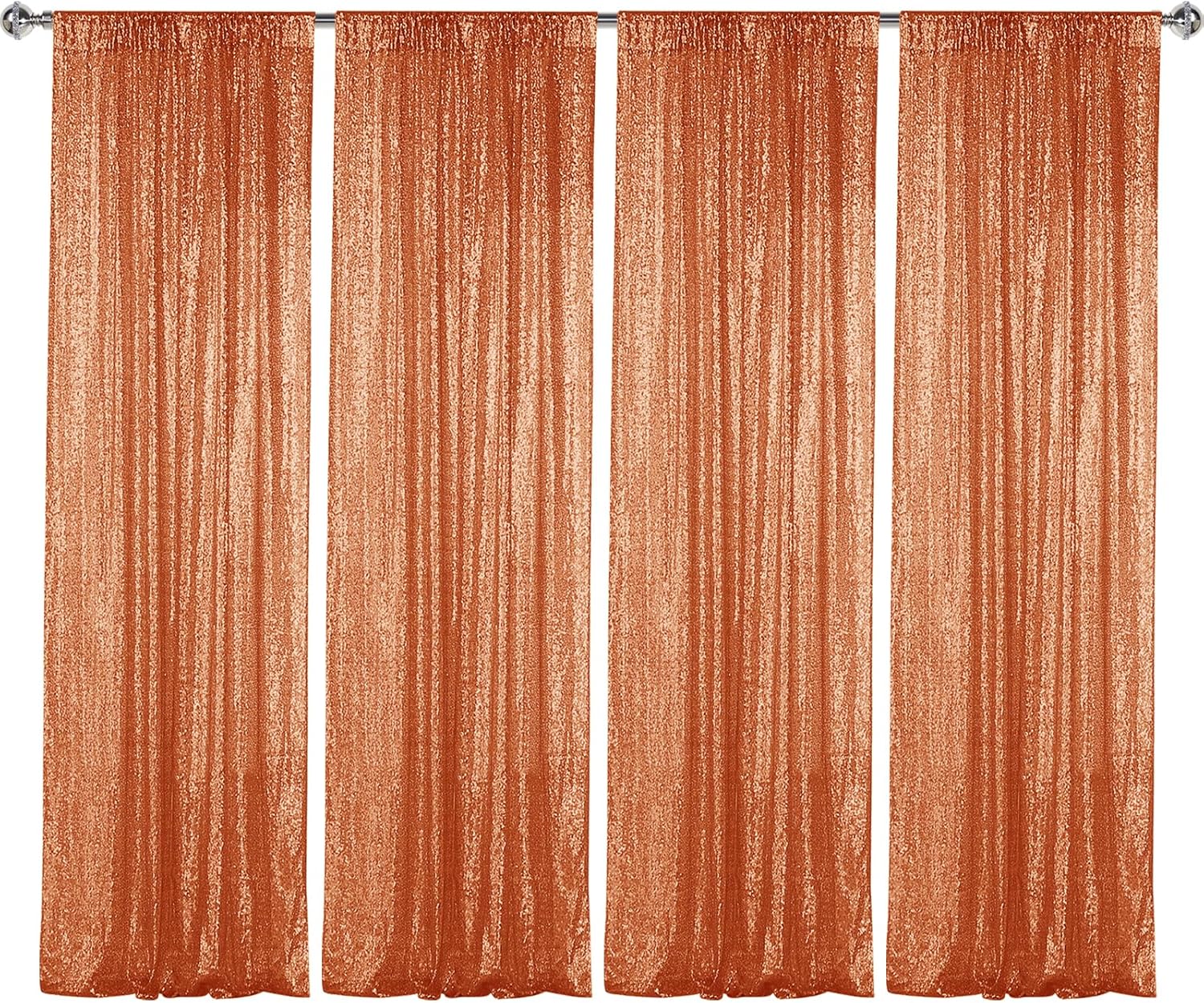 Sugargirl Orange Sequin Backdrop Curtain 4 Panels 2FTx8FT Glitter Orange Background Drapes Sparkle Photography Backdrop for Party Wedding Birthday Wall Decoration