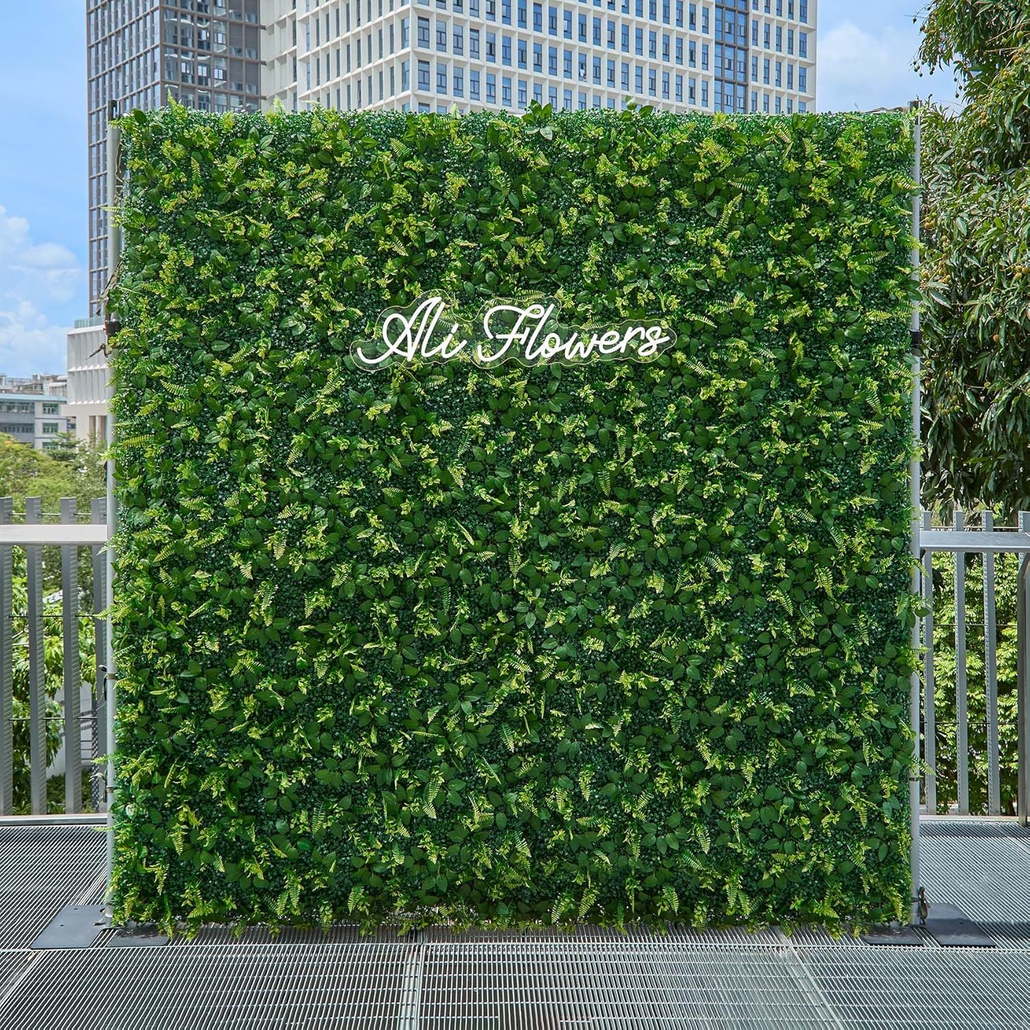 Artificial Flower Wall 8x8ft Green Grass Backdrop for Wedding, Baby Shower, Party, Birthday & Home Decor, Easy & Quick Assembly (Greenery)