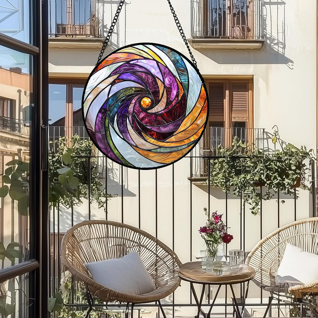 Stained Glass Window Hanging, Colorful Abstract Spiral Pattern Suncatcher for Doors Window Home Sun Catchers Decoration Mother's Day Birthday Gifts for Women, Men, and Mom 6.3 in