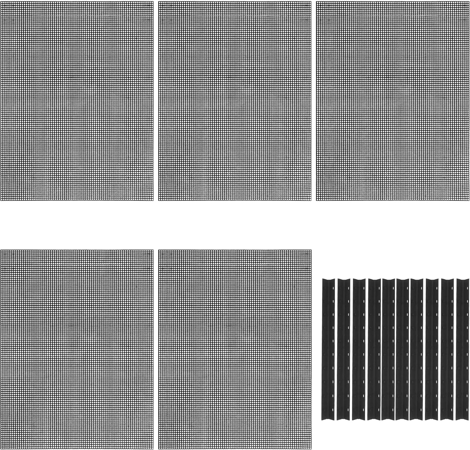 Allazone Plastic Mesh Sheets for Embroidery, 5 PCS 13 x 19.7In Black Mesh Fish Tank Divider and 10 PCS Binding Bars Sliding Bars for Fish Tank, Embroidery Crafting Knit Crochet Projects