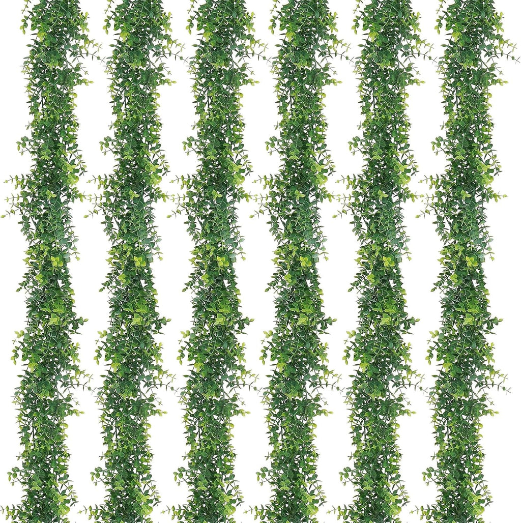 Artflower 6 Pack Artificial Eucalyptus Garland, 5.9Ft/pcs Faux Eucalyptus Vines Greenery Garland Fake Eucalyptus Plant Wedding Backdrop Arch Wall Table Party Festival Decor, Grey Green