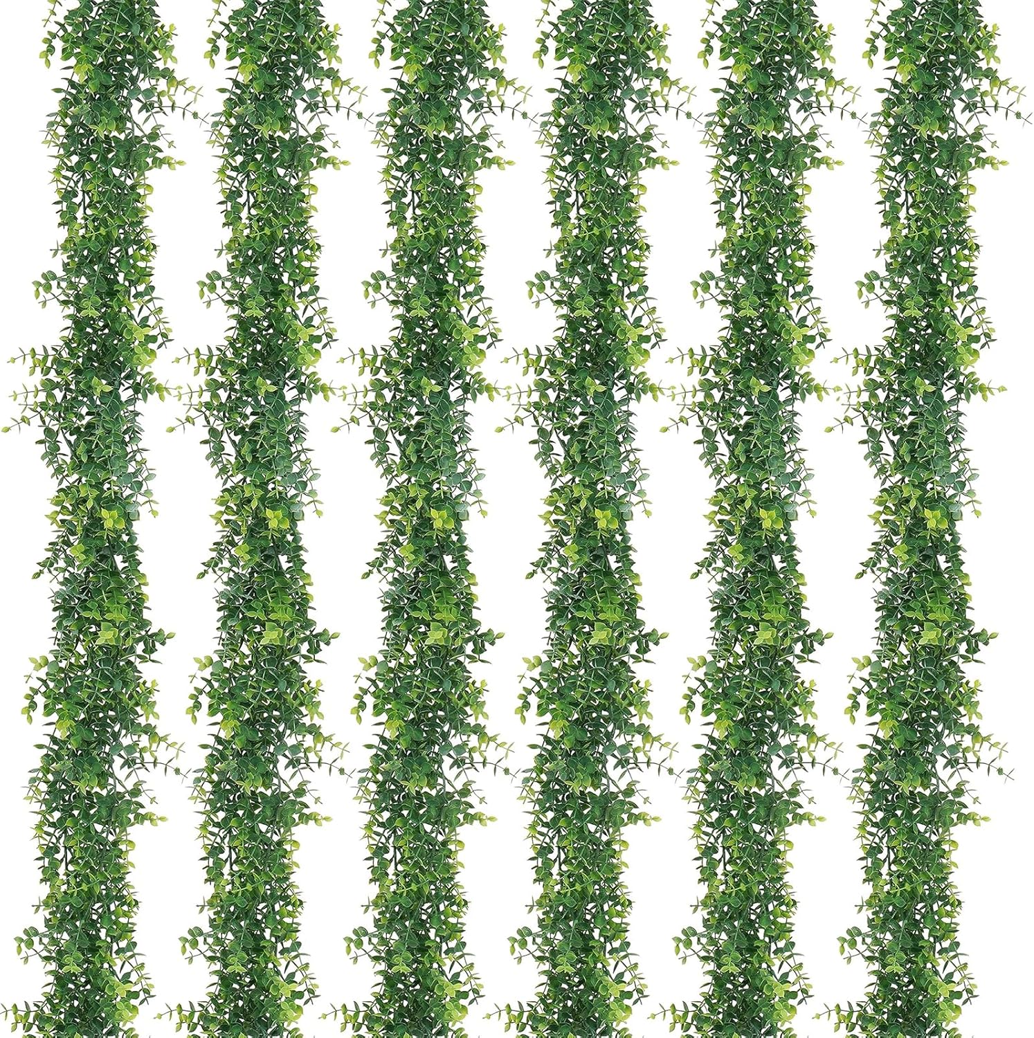 Artflower 6 Pack Artificial Eucalyptus Garland, 5.9Ft/pcs Faux Eucalyptus Vines Greenery Garland Fake Eucalyptus Plant Wedding Backdrop Arch Wall Table Party Festival Decor, Grey Green