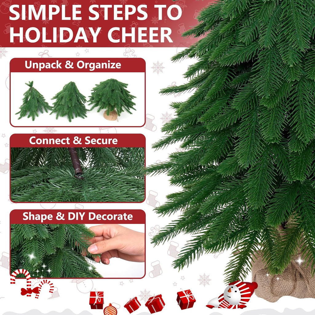 3FT Small Mini Christmas Tree for Tabletop, 1PC Artificial Desktop Christmas Tree with Norfolk Pine Top Design, Small Xmas Tree with Burlap Base for Table Desk Home Christmas Decor