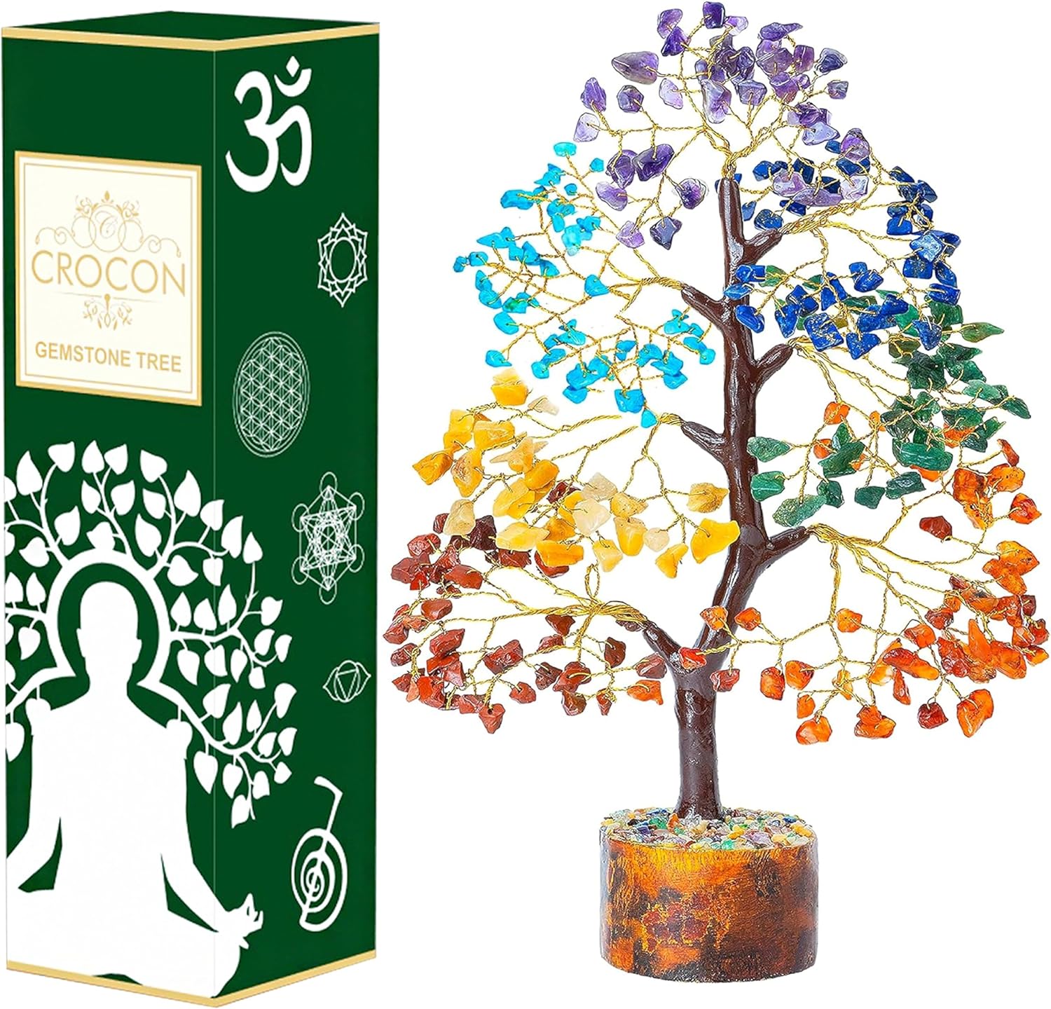 Crocon Seven Chakra Crystal Tree of Life for Positive Energy Feng Shui Money Tree Bonsai Gem Stone Home Decor Thoughtful Birthday Gifts for Women Mother Sister Housewarming Gift New Home Present