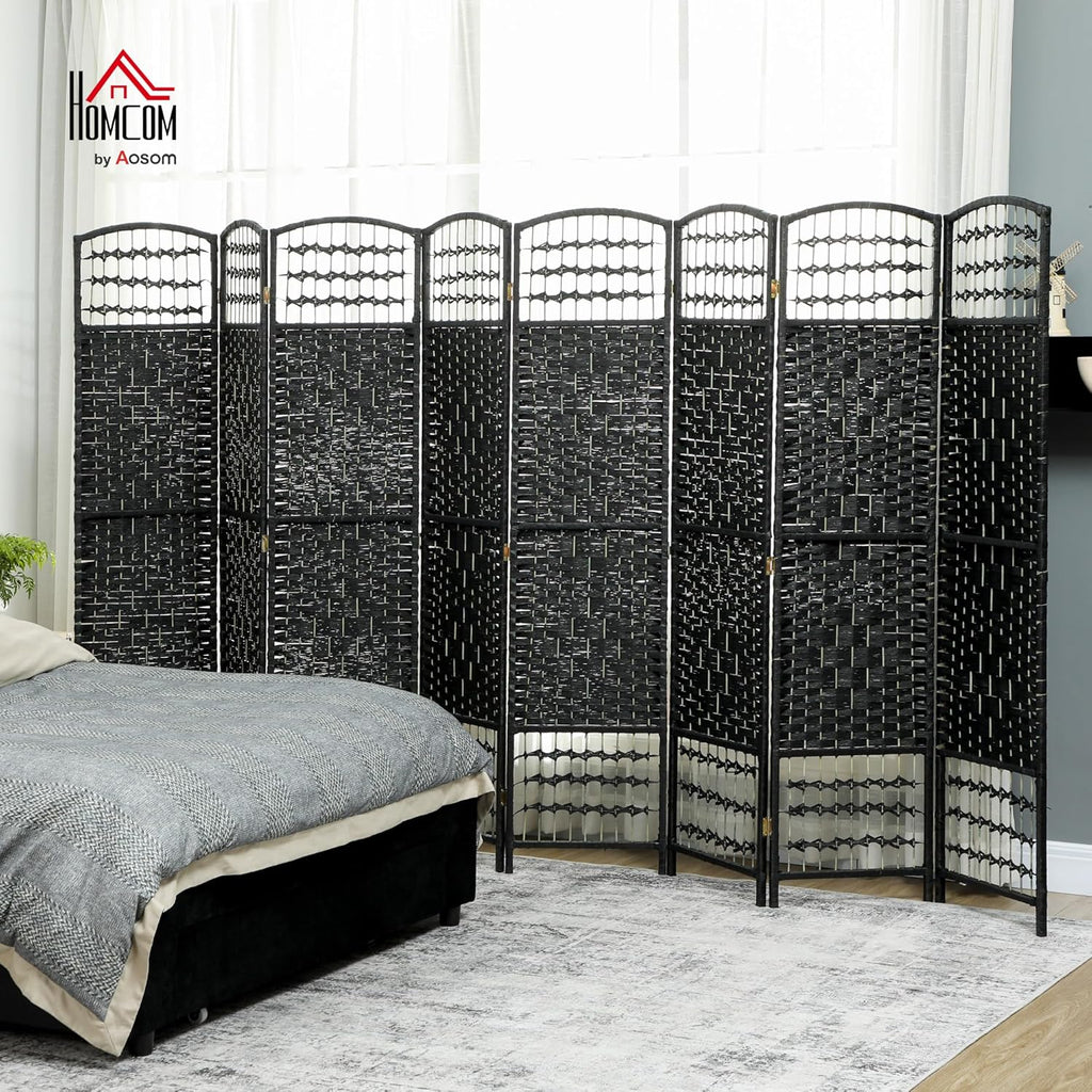 HOMCOM 8 Panel Room Divider, Folding Privacy Screen, 5.6' Room Separator, Wave Fiber Freestanding Partition Wall Divider, Black