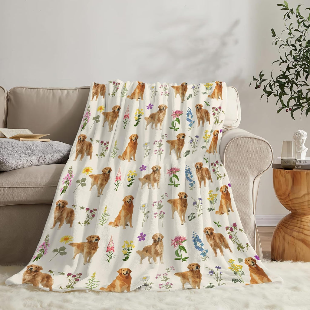 Golden Retriever Throw Blanket Golden Retriever Puppy Stuff Gifts for Dog Lover Kids Girls Boys Adults Women Men Soft Cozy Warm Plush Fluffy Fuzzy Fleece Blanket Decor 60''X80''