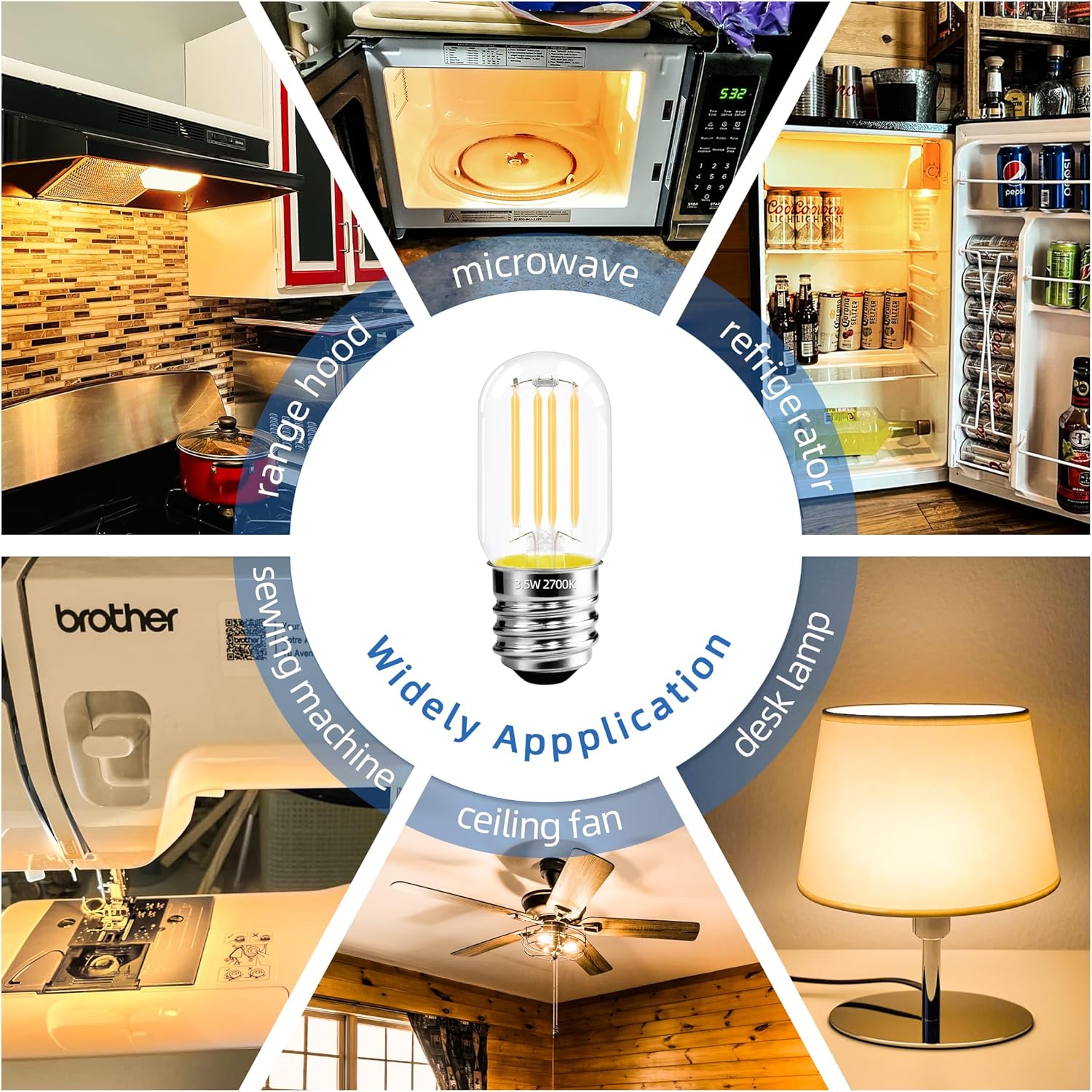 2.5 Inch E17 Intermediate Base LED Filament Bulb 360 Lumens, 2700K Soft White Dimmable Appliance Bulb AC 120V, UL Certified T8 Microwave Light Bulbs Under Hood for Refrigerator Stove 4Pack