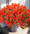 Artificial Flowers Fake Plants for Outdoors Decoration, 12 Bundles Orange Silk Morning Glory with Eucalyptus Realistic UV Resistant Faux Flowers Greenery for Outside Planter Yard Garden Home Indoor