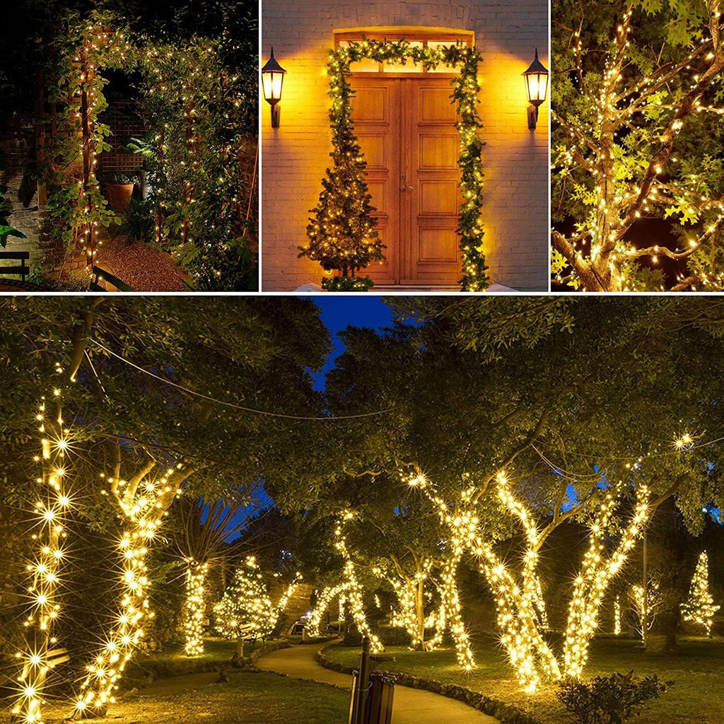 Joomer Solar String Lights Outdoor, 105FT 300 LED 8 Modes Outdoor String Lights Waterproof Fairy Tree Lights for Garden Yard Patio Christmas Decoration (Warm White)