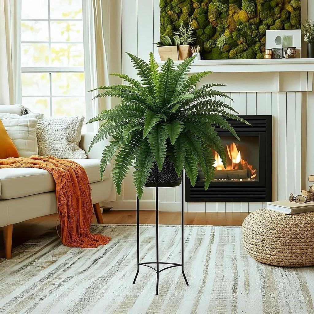 Fake Ferns, 35IN Realistic Fake Bush Plants, 4 Faux Ferns with 39 Fronds for Outdoors Garden Planter Porch Entrance Home Decor