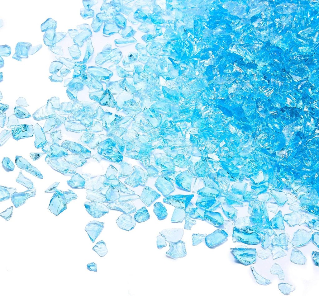 TWINKLING High Luster Fire Glass Gravel Stone Glitter,Broken Glass,Fire Gems Chips,Crushed Glass for Fire Pit Crafts Resin Art Aquarium Garden Decoration,3-6mm,1-Pound Jar (Ocean Blue)