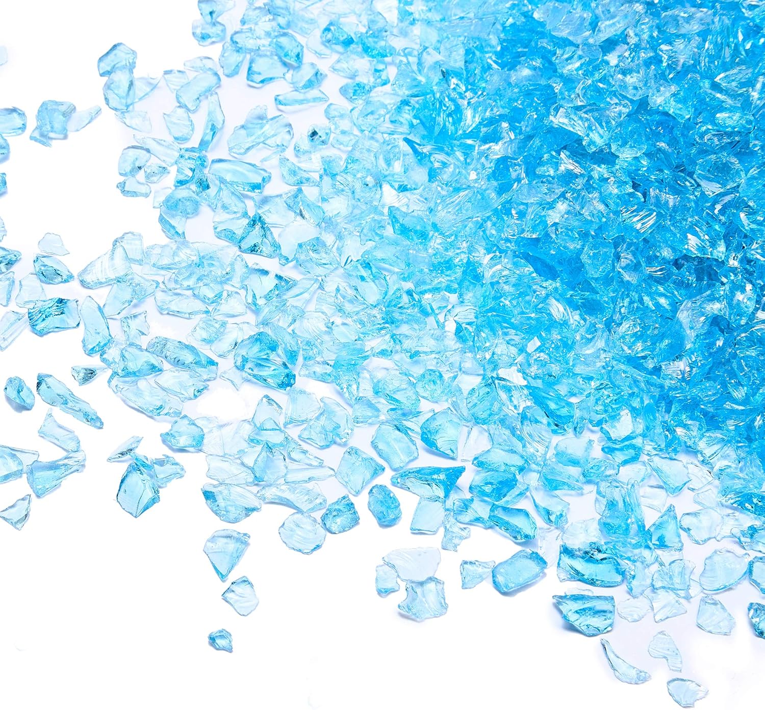 TWINKLING High Luster Fire Glass Gravel Stone Glitter,Broken Glass,Fire Gems Chips,Crushed Glass for Fire Pit Crafts Resin Art Aquarium Garden Decoration,3-6mm,1-Pound Jar (Ocean Blue)