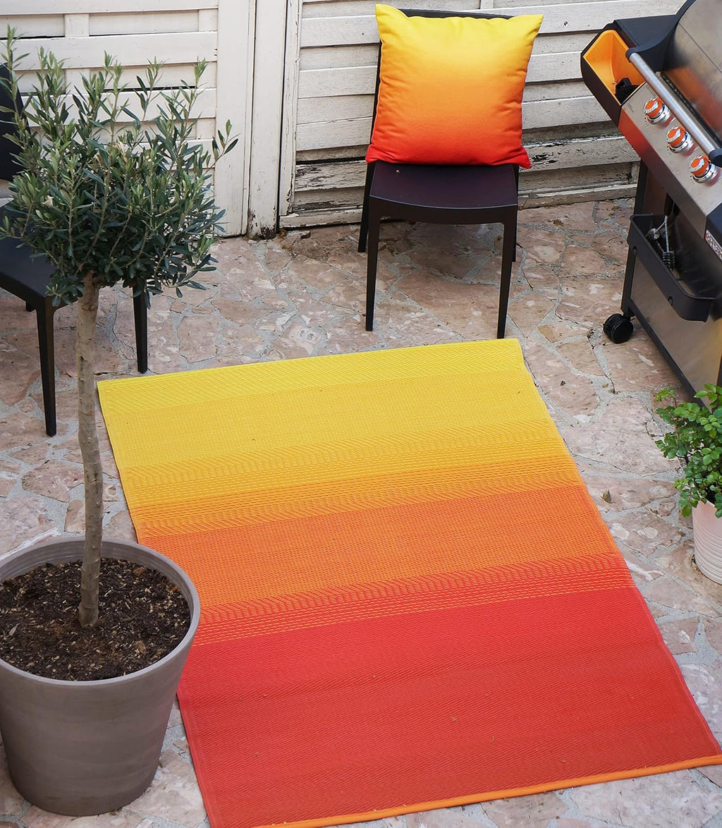 Fab Habitat Outdoor Rug - Waterproof, Fade Resistant, Crease-Free - Premium Recycled Plastic - Ombre - Large Patio, Deck, Sunroom, Camping, RV - Big Sur - Sunset - 6 x 9 ft