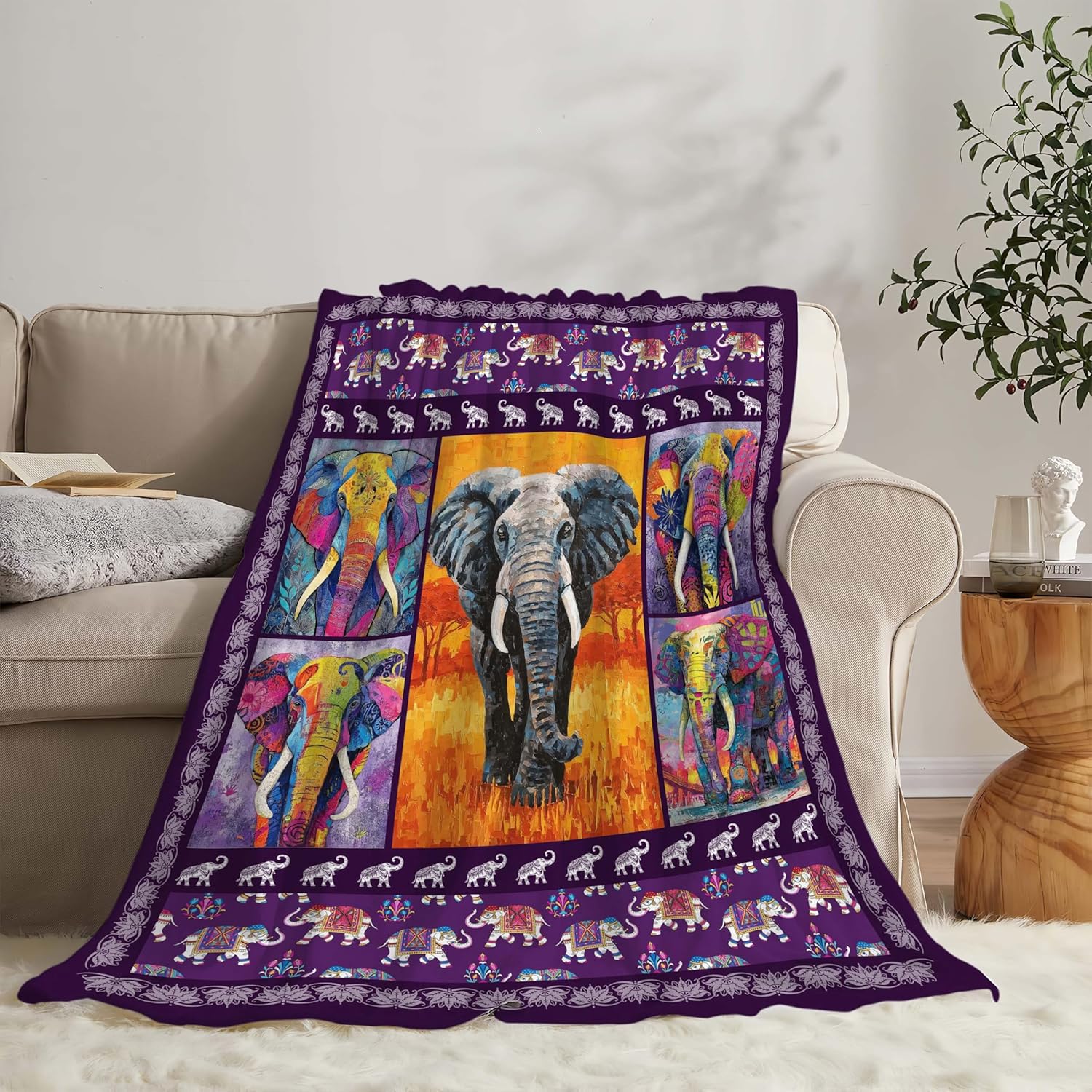 Elephant Throw Blanket Elephant Stuff Gifts for Kids Girls Boys Adults Women Men Soft Cozy Warm Plush Fluffy Fuzzy Fleece Blanket Decor 60''X80''