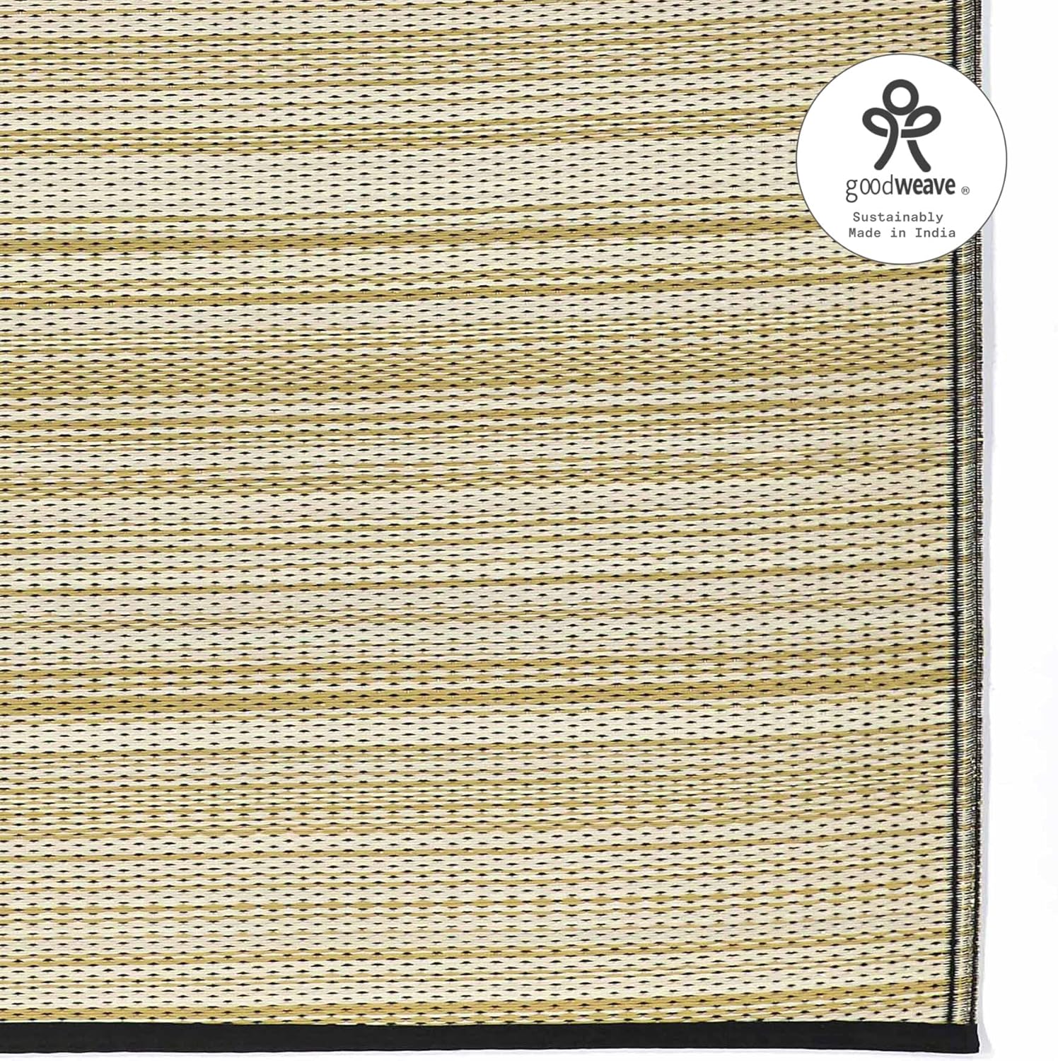 Fab Habitat Outdoor Rug - Waterproof, Fade Resistant, Crease-Free - Premium Recycled Plastic - Striped - Porch, Deck, Balcony, Mudroom, Laundry Room, Patio - Cancun Shadow - Sand & Black - 3 x 5 ft