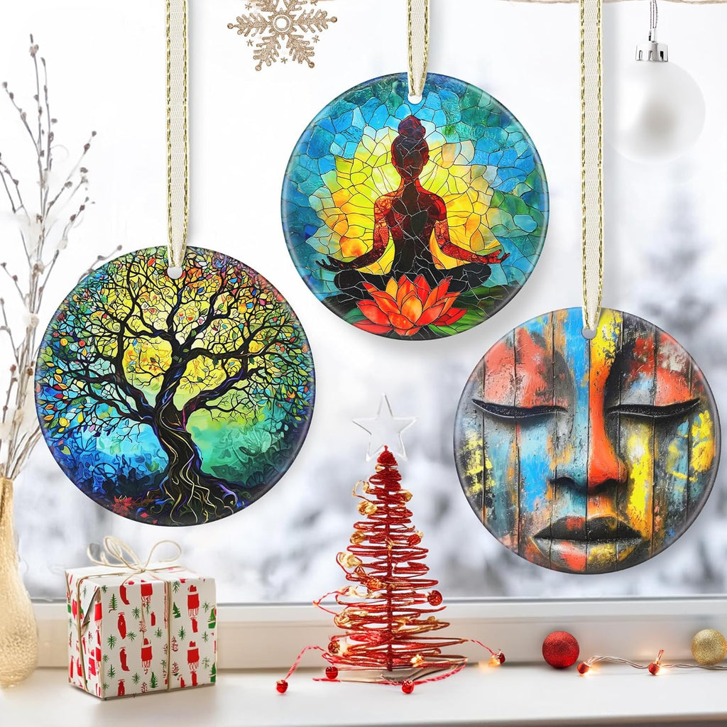 3.5" Ceramic Christmas Ornaments, Christmas Tree Ornaments, Heirloom Keepsake, Gift Exchange, Gift Idea, Bauble Present - Yoga Symbol