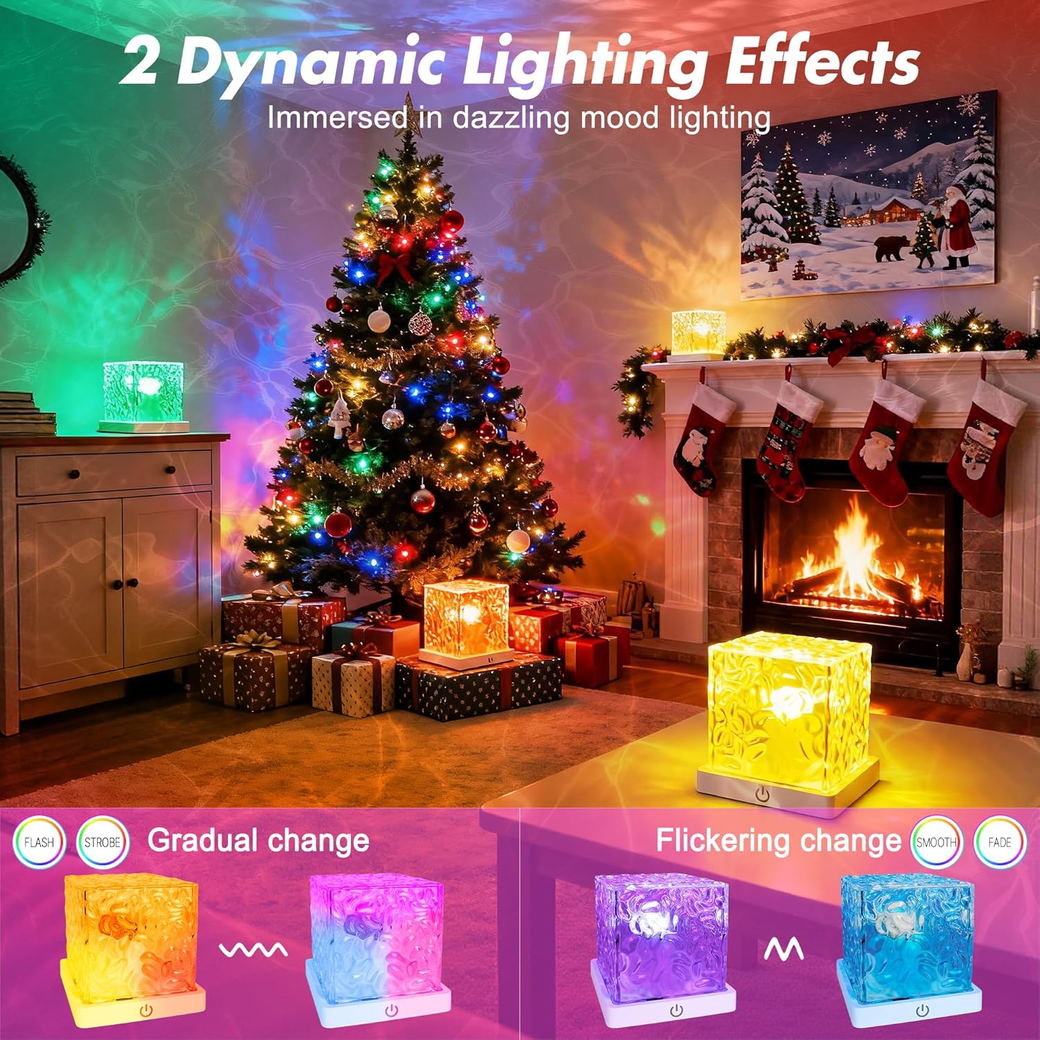 2 Pack Rechargeable Shower Light for Inside Shower, 16 Color Changeable Waterproof Shower Lamp with Remote, Dimmable Ocean Wave Projector Light, LED Water Ripple Night Light for Bathroom, Living Room