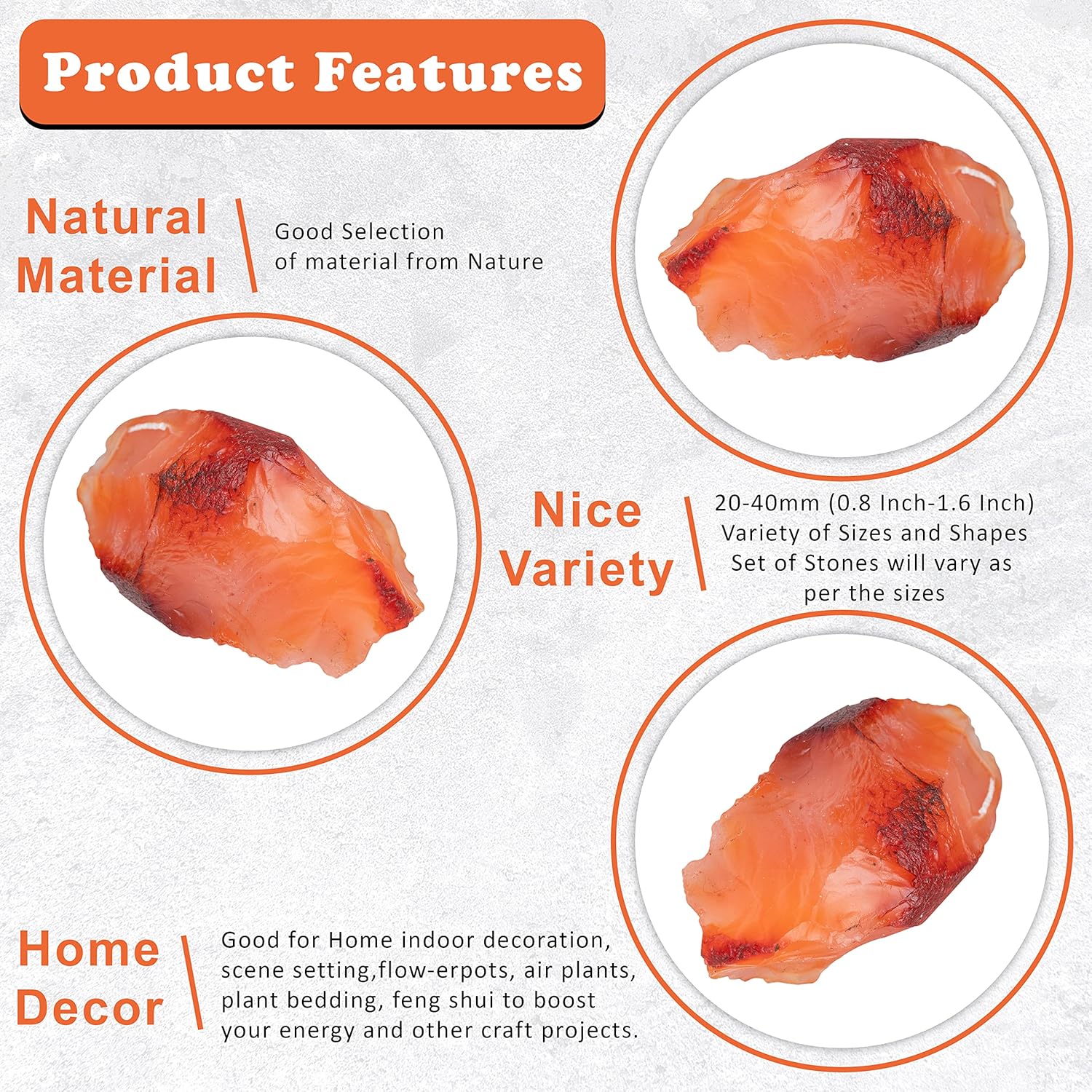 Crocon 2LB Carnelian Rough Bulk Natural Stone Raw Gemstone Tumbling Cabbing Polishing Gem Mining Chakra Balancing Reiki Healing Good Luck Home Office Decor