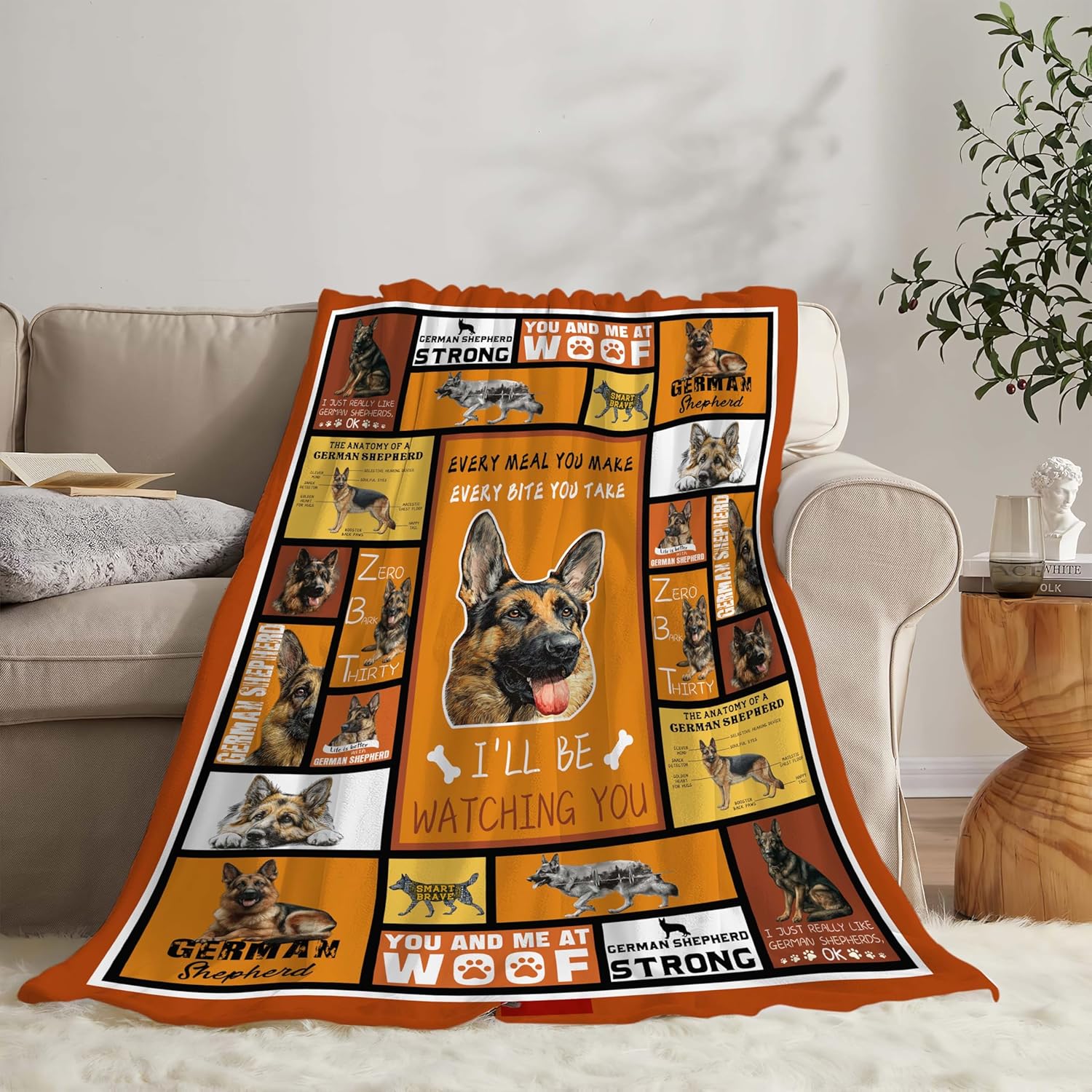 German Shepherd Throw Blanket German Shepherd Puppy Stuff Gifts for Dog Lover Kids Girls Boys Adults Women Men Soft Cozy Warm Plush Fluffy Fuzzy Fleece Blanket Decor 60''X80''