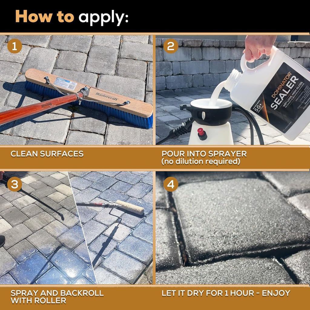 DOMINATOR SG+ Clear Acrylic Sealer 2.5 Gal | High Gloss Paver Sealer | Wet Look, Color Enhancing | Professional Grade | Concrete Pavers and Decorative Concrete | Fast Dry | Driveway, Patio and More