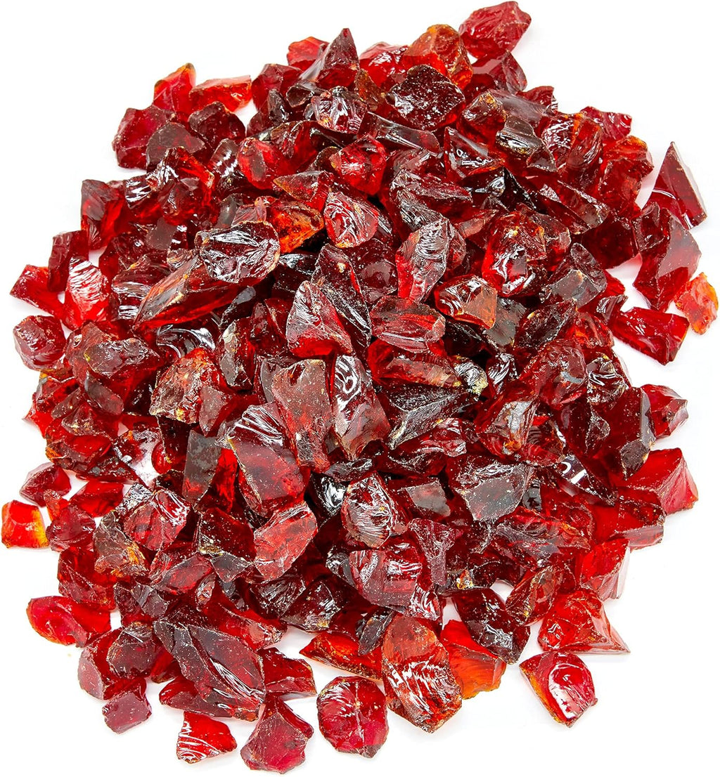 TWINKLING High Luster Fire Glass Gravel Stone,Broken Glass,Fire Pit Glass,Crushed Glass for Fireplace Pit Aquarium Garden Decoration,1-3cm,2-Pound Jar (Red)