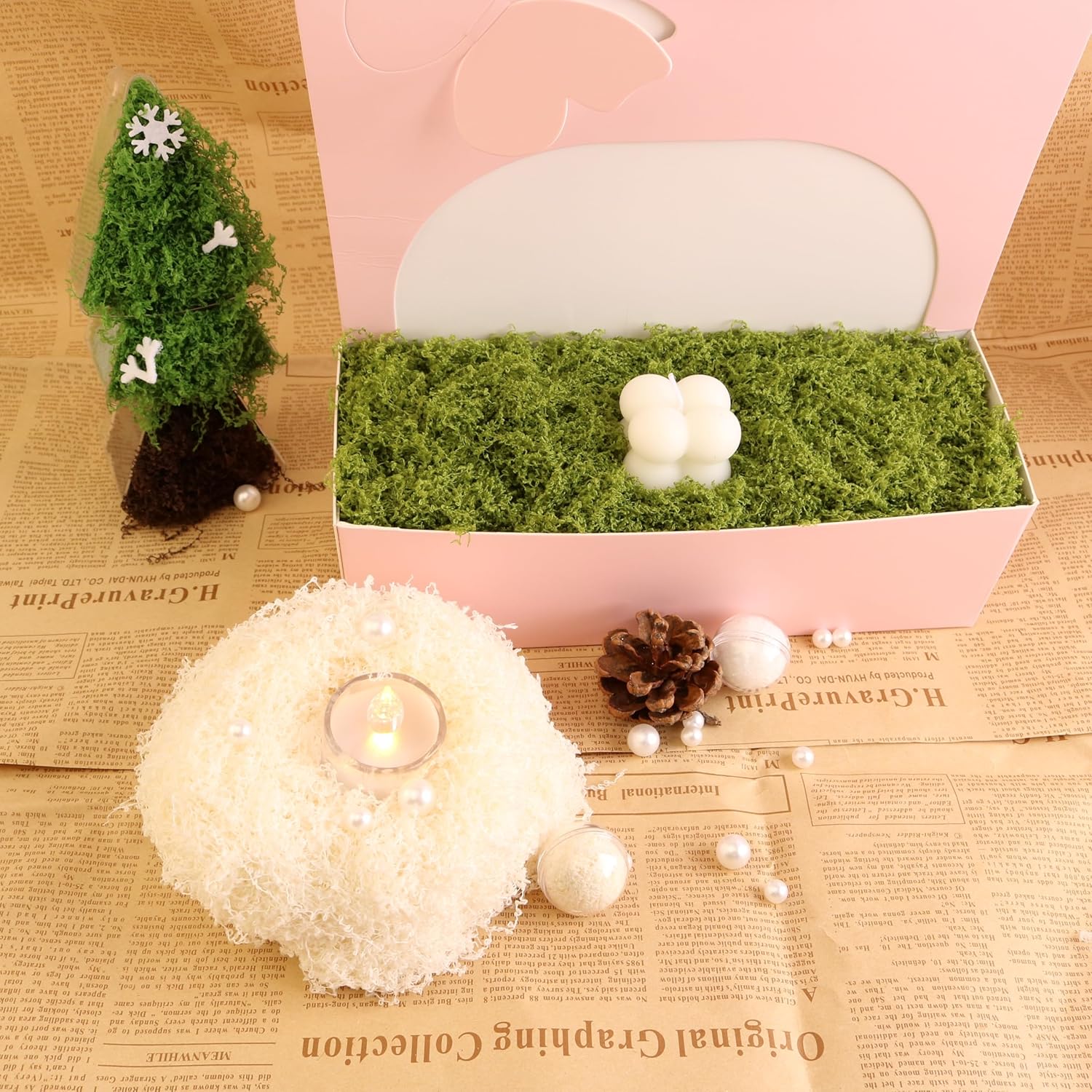Caiyjhao Green Simulation Moss, Forest Filiform False Grass, Used to Make Landscape, Wall, Easter, Artificial Green Plant Decoration, Any DIY Crafts, (Light Green 3.5oz)