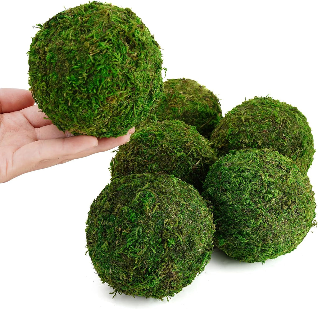 BYHER Decorative Moss Balls Set - Fake Moss Balls for Bowl Fillers, Centerpiece Decor, Home Decor, Vase Filler, Wedding Decor, Table Arrangement, Coffee Accents, DIY Crafts (Large - 3.2"-Set of 6)