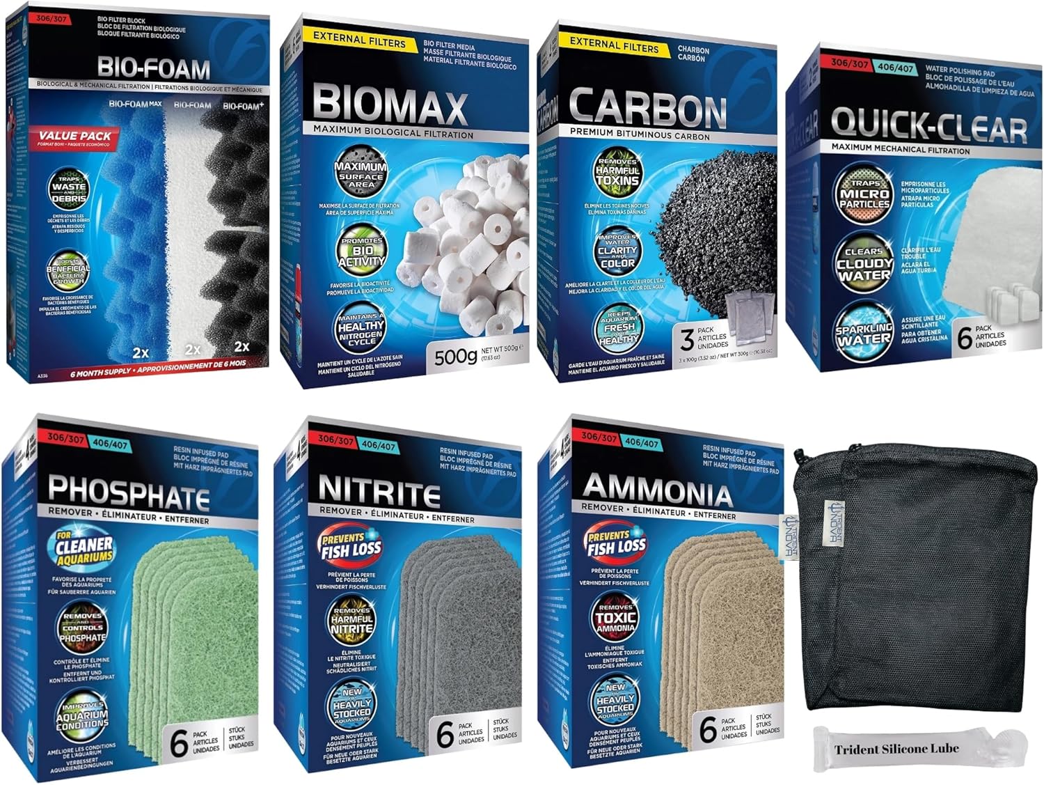 306/307 Filter Media Canister Filter Maintenance & Replacement Filter Media Kit, with Mesh Bags(Quick Clear, BioFoam, Nitrite/Phosphate/Ammonia Remover, Carbon, Biomax)