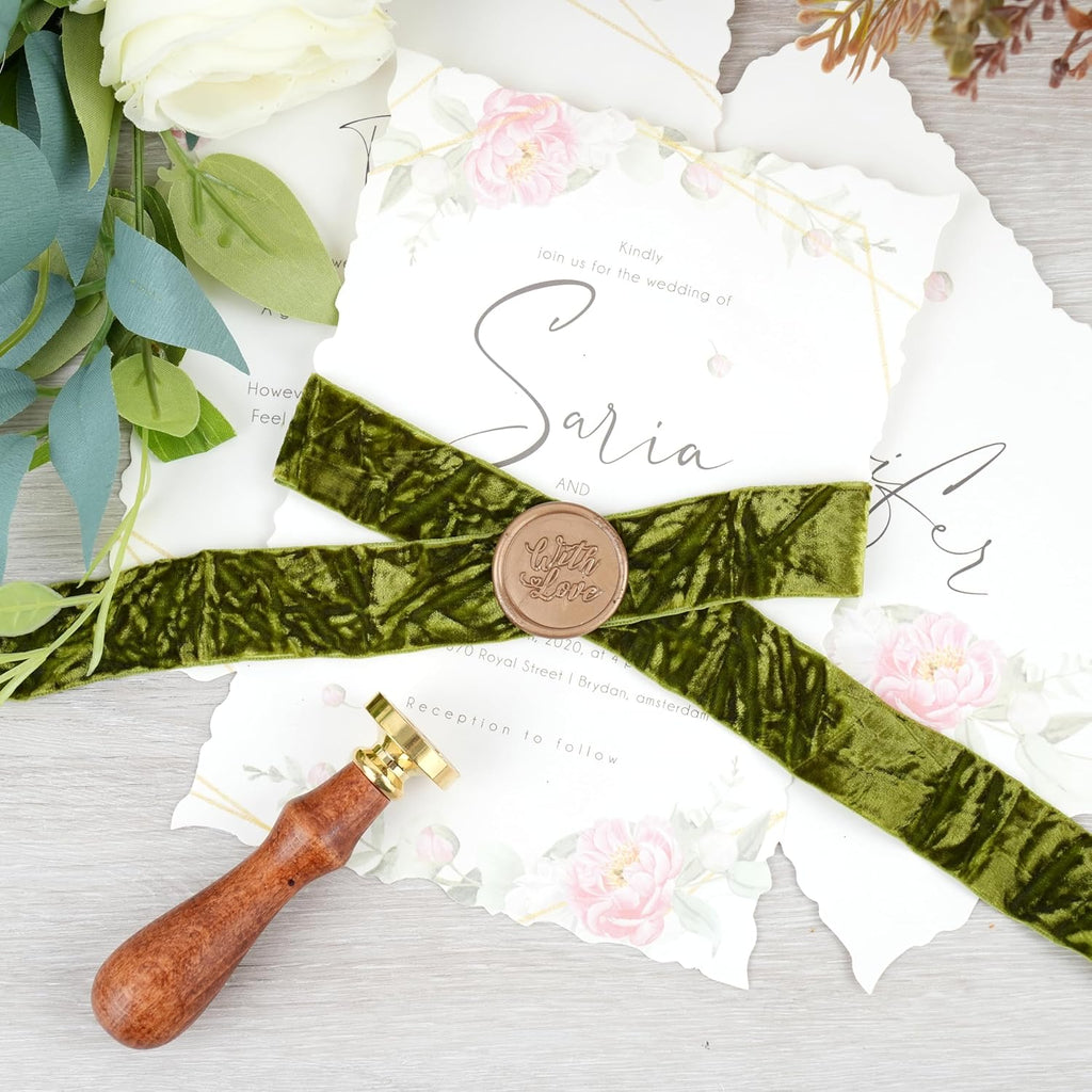 MAYREEL 1 Inch Moss Crushed Velvet Ribbon Olive Green Vintage for Flower Bouquets Wedding Invitations Crafts Gift Wrapping Party Favor Boxes 10 Yards