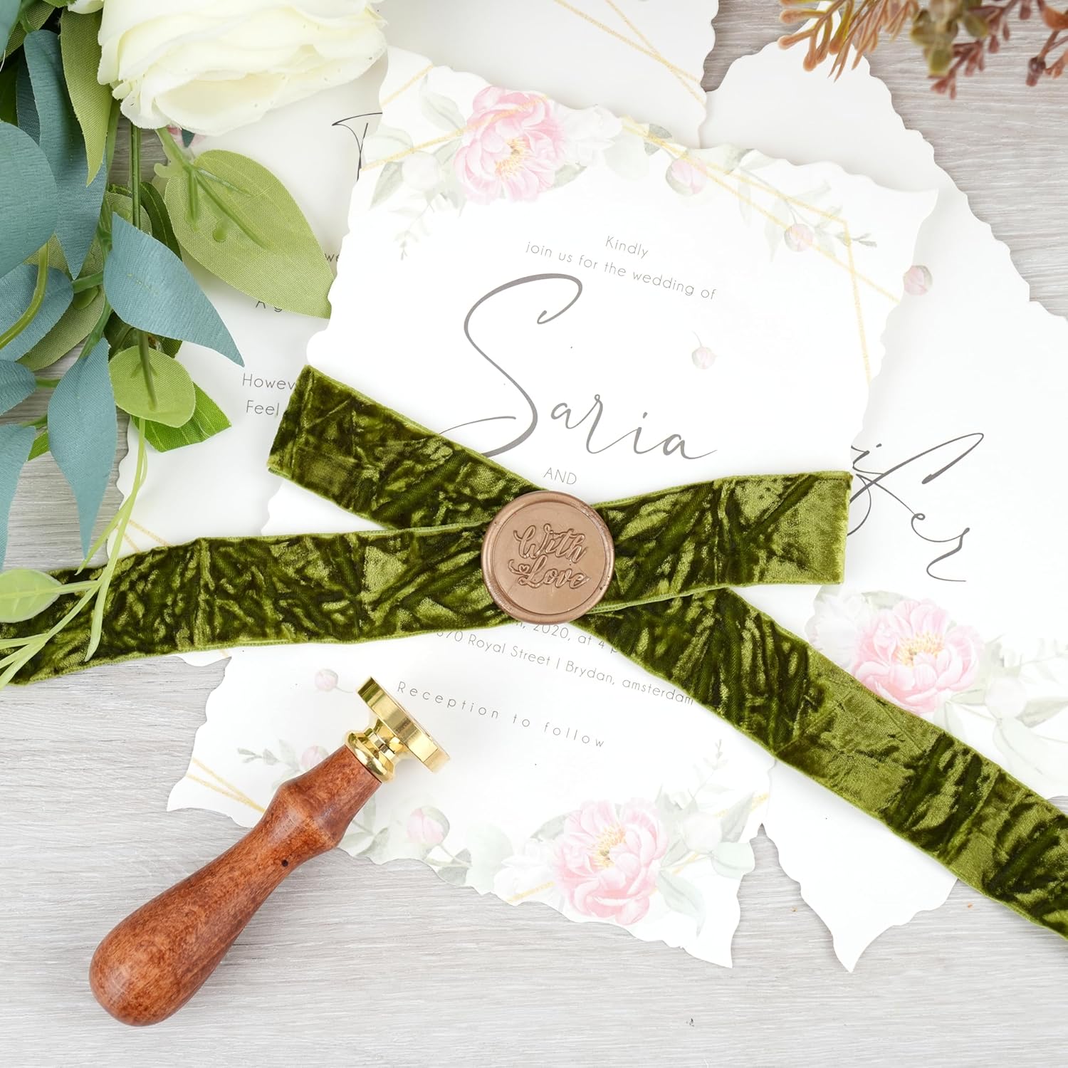 MAYREEL 1 Inch Moss Crushed Velvet Ribbon Olive Green Vintage for Flower Bouquets Wedding Invitations Crafts Gift Wrapping Party Favor Boxes 10 Yards