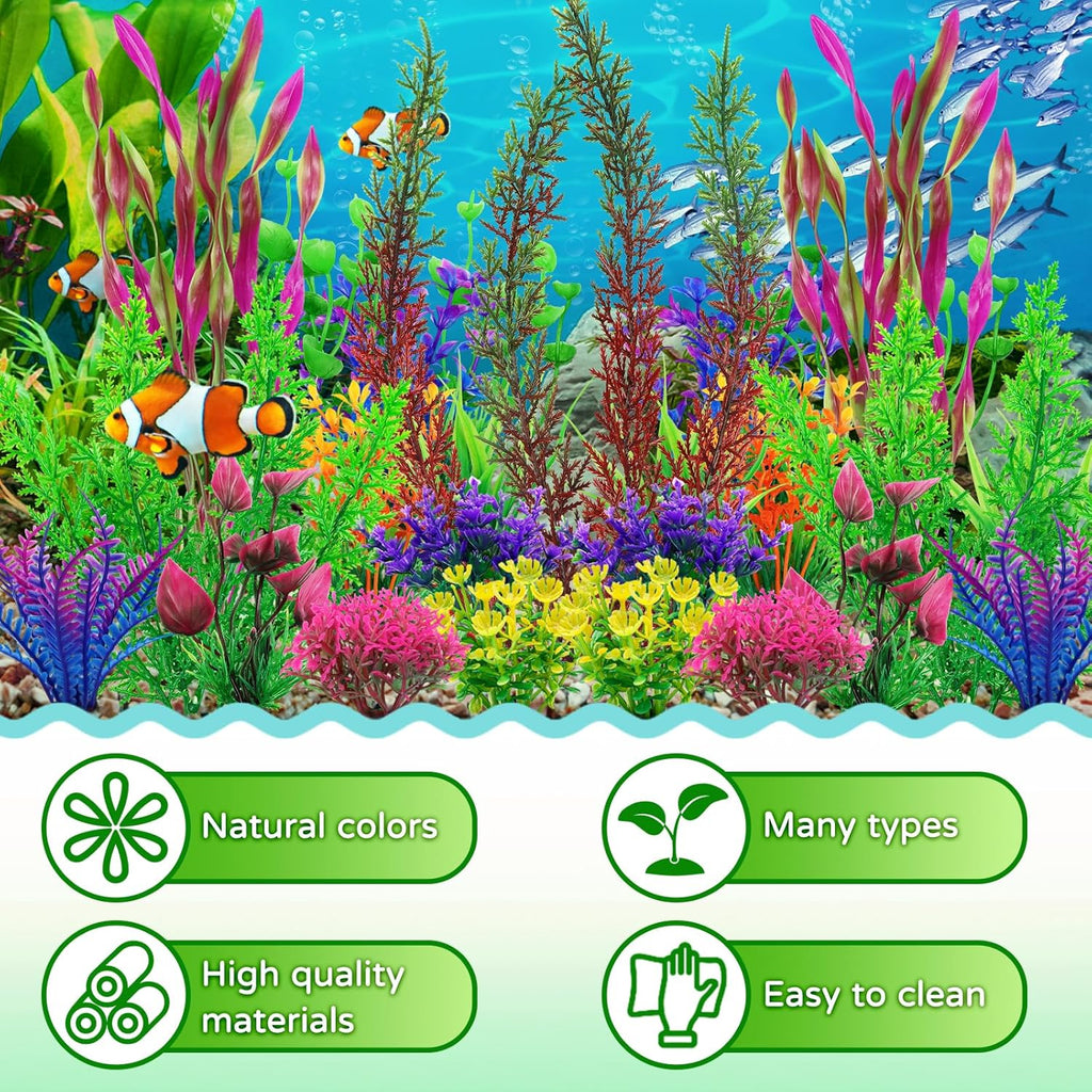 25pcs Colorful Aquarium Artificial Plastic Plants Decoration, Grass Aquarium Decor Set, Fish Tank Decorations Hides Accessories